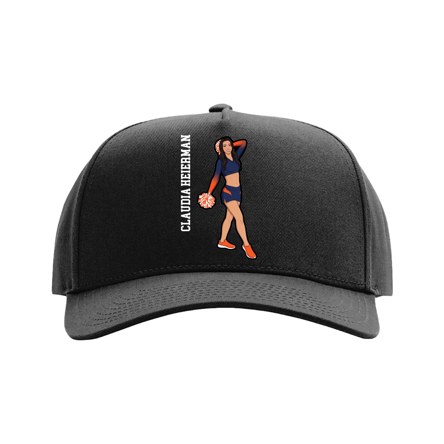 Full Fabric Five-Panel Champ Cap — Name Vertical in Black
