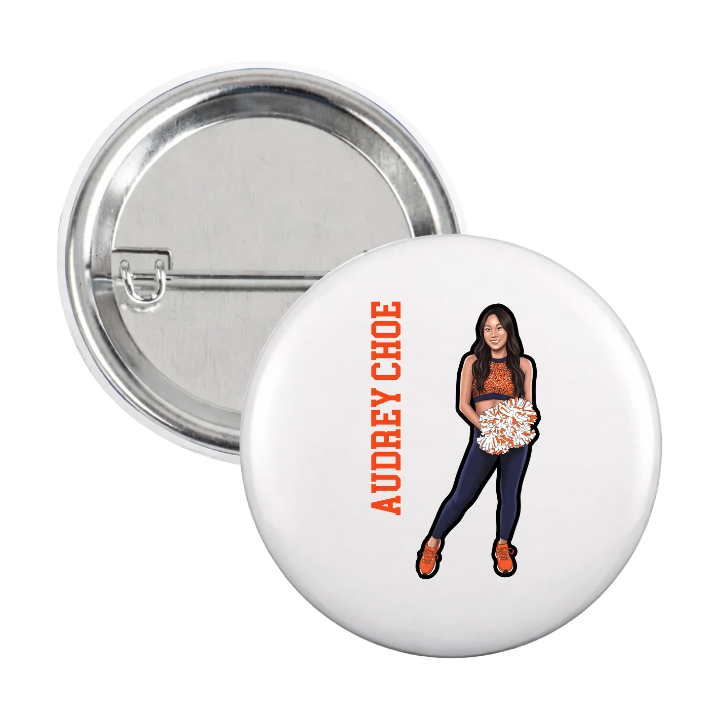 Game Day Button — Name Vertical in White