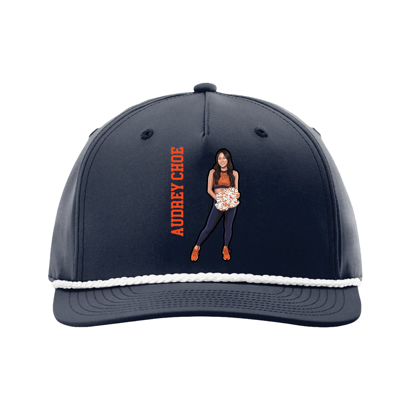 Five-Panel Classic Rope Cap — Name Vertical in Navy