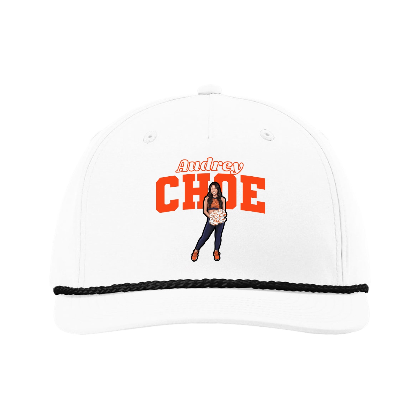 Five-Panel Classic Rope Cap — Name Arch in White