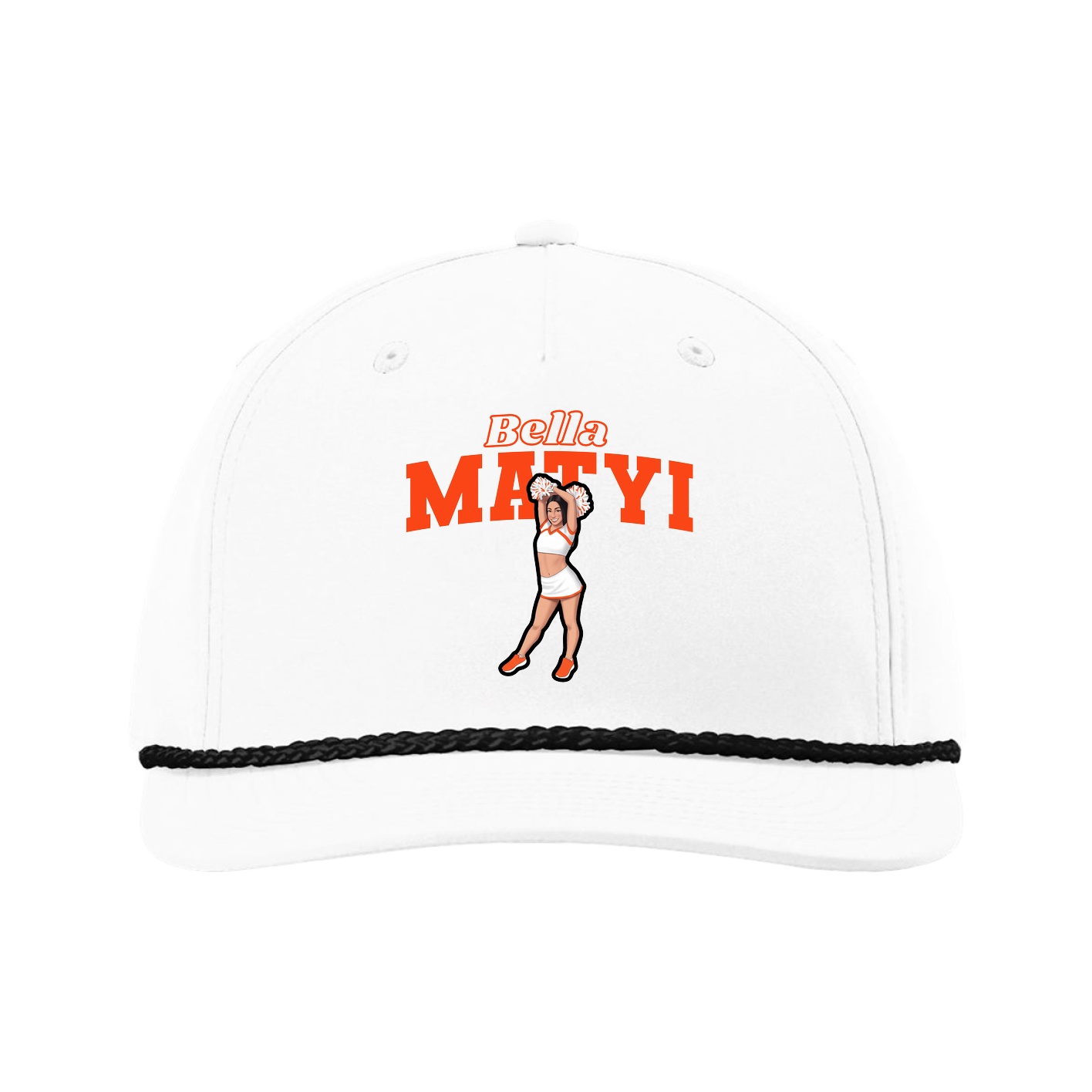 Five-Panel Classic Rope Cap — Name Arch in White
