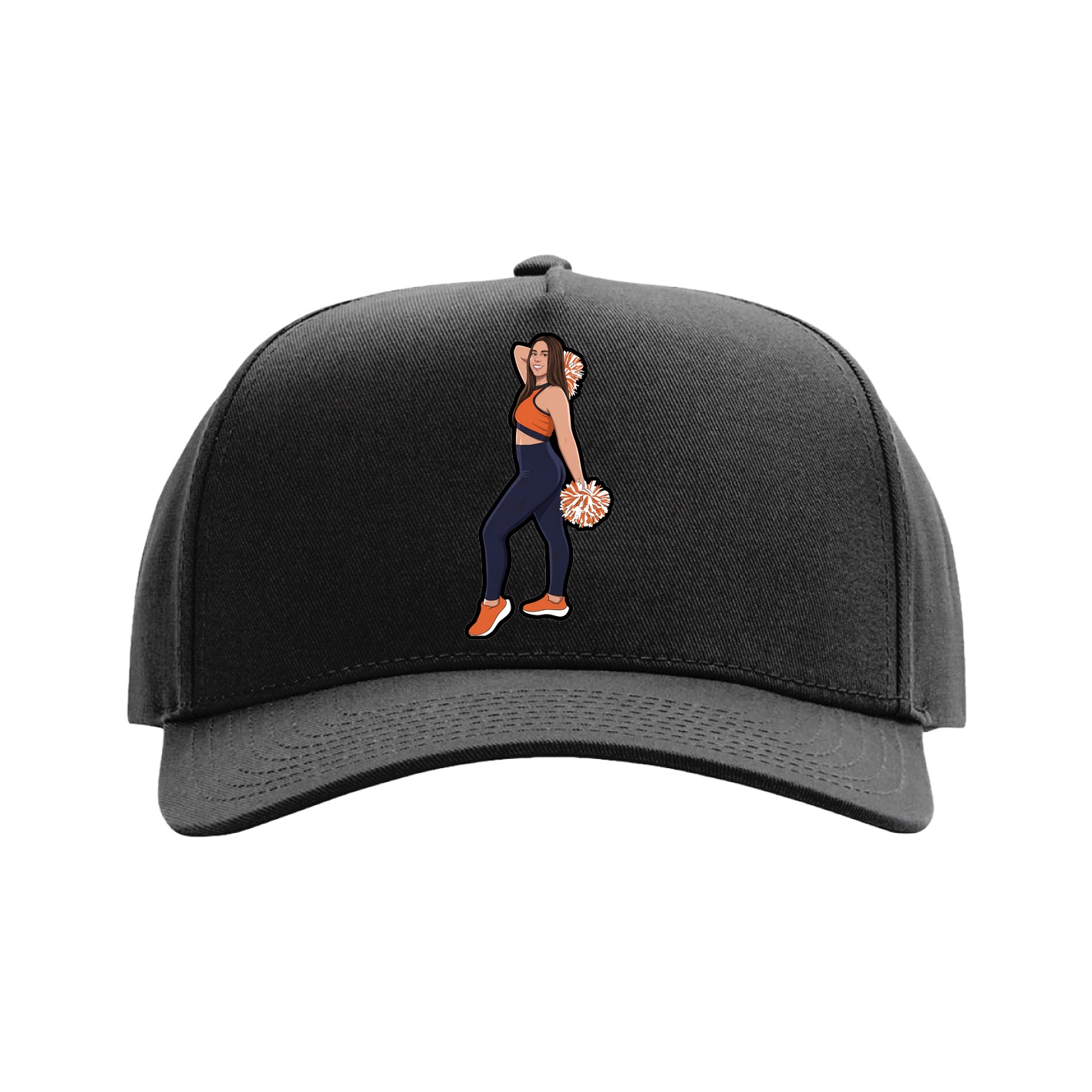 Full Fabric Five-Panel Champ Cap — Name Vertical in Black