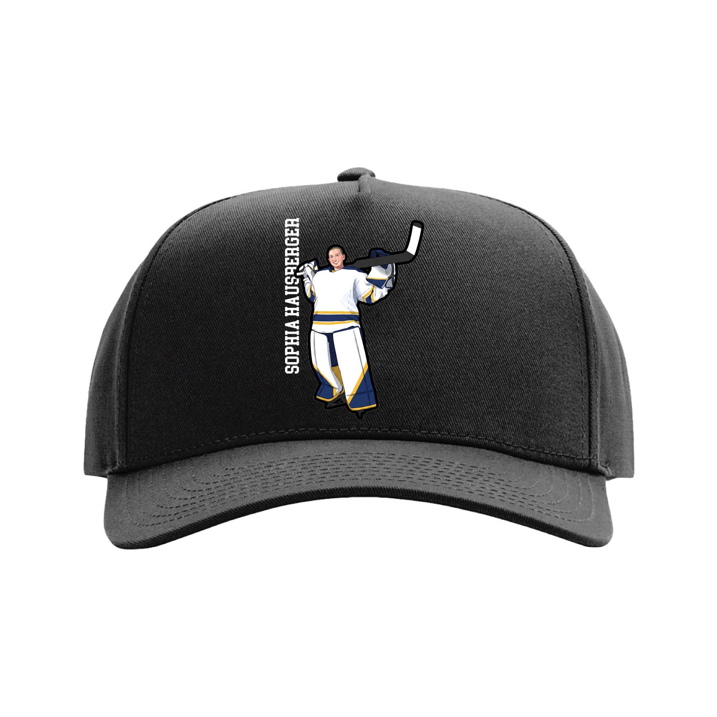 Full Fabric Five-Panel Champ Cap — Name Vertical in Black