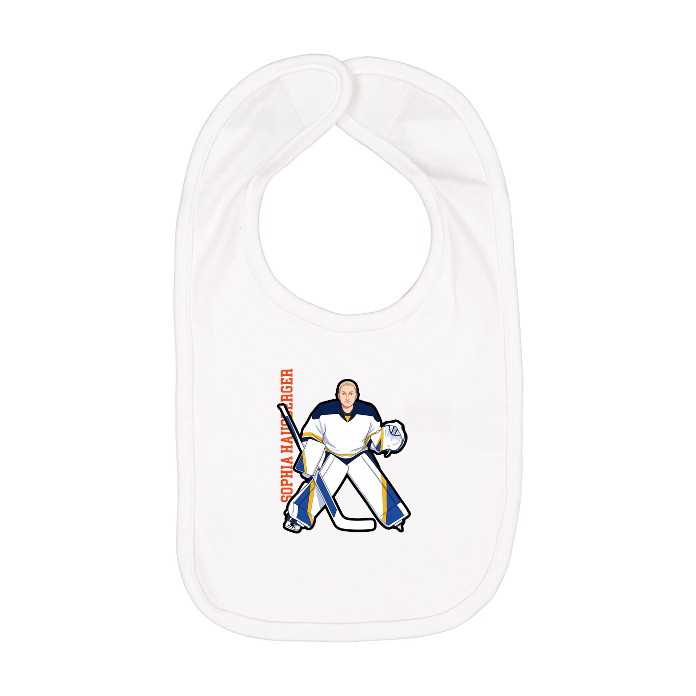 Infant Bib — Name Vertical in White