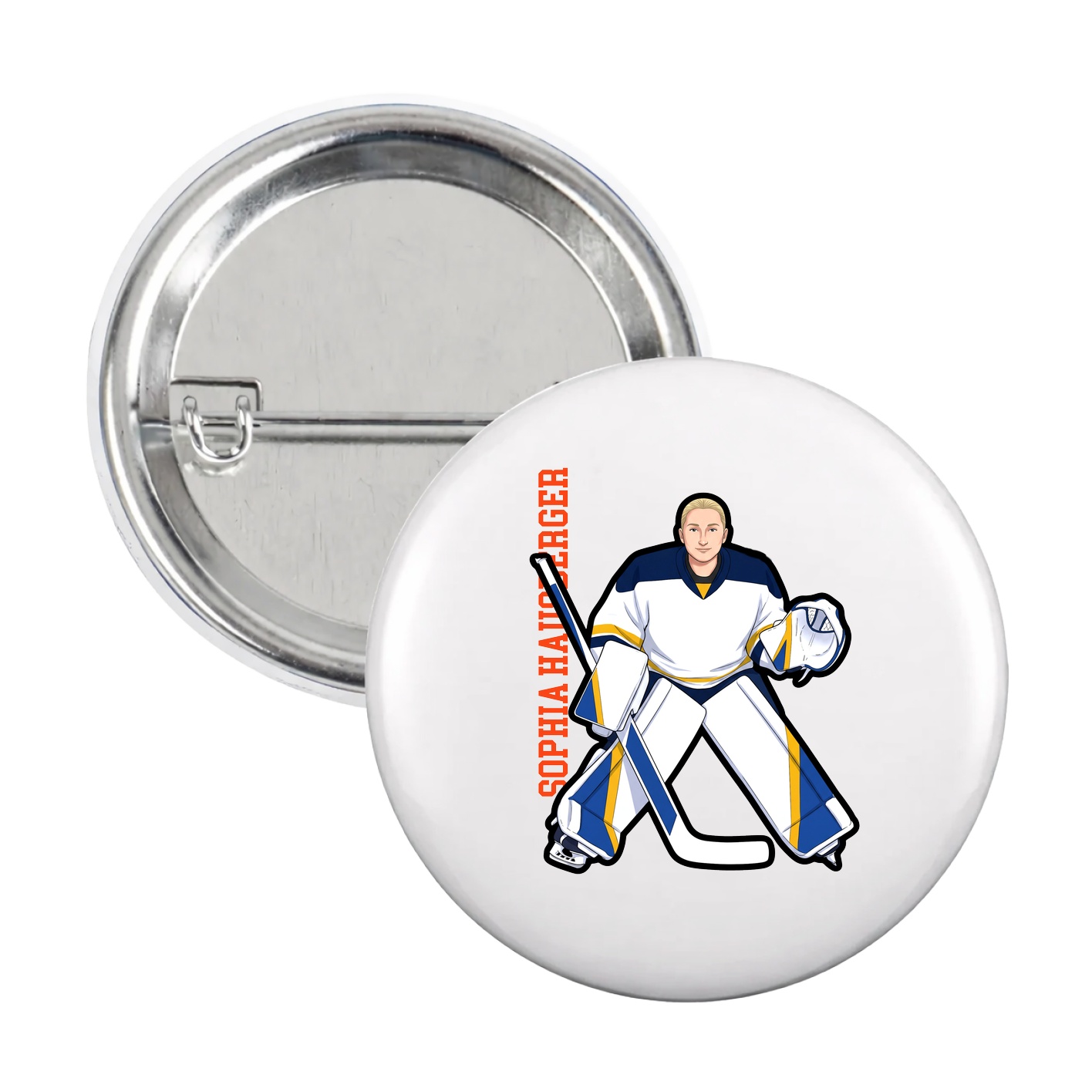 Game Day Button — Name Vertical in White
