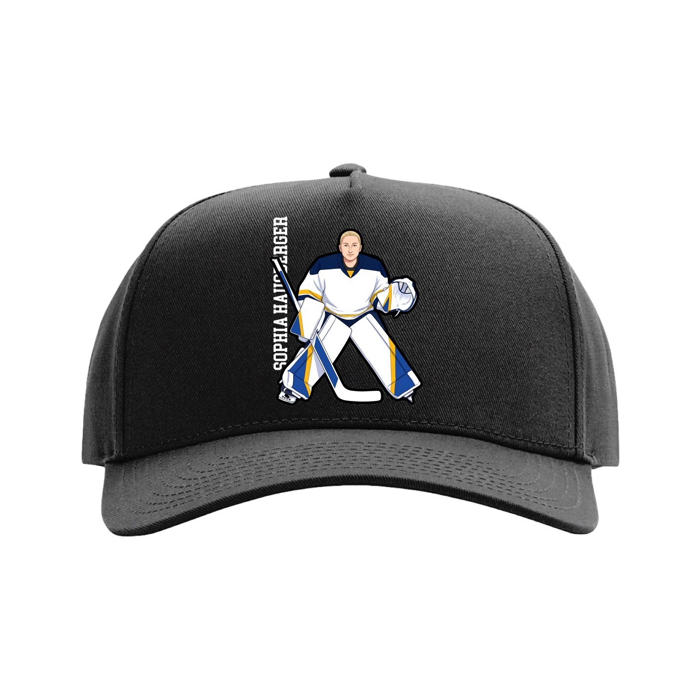 Full Fabric Five-Panel Champ Cap — Name Vertical in Black