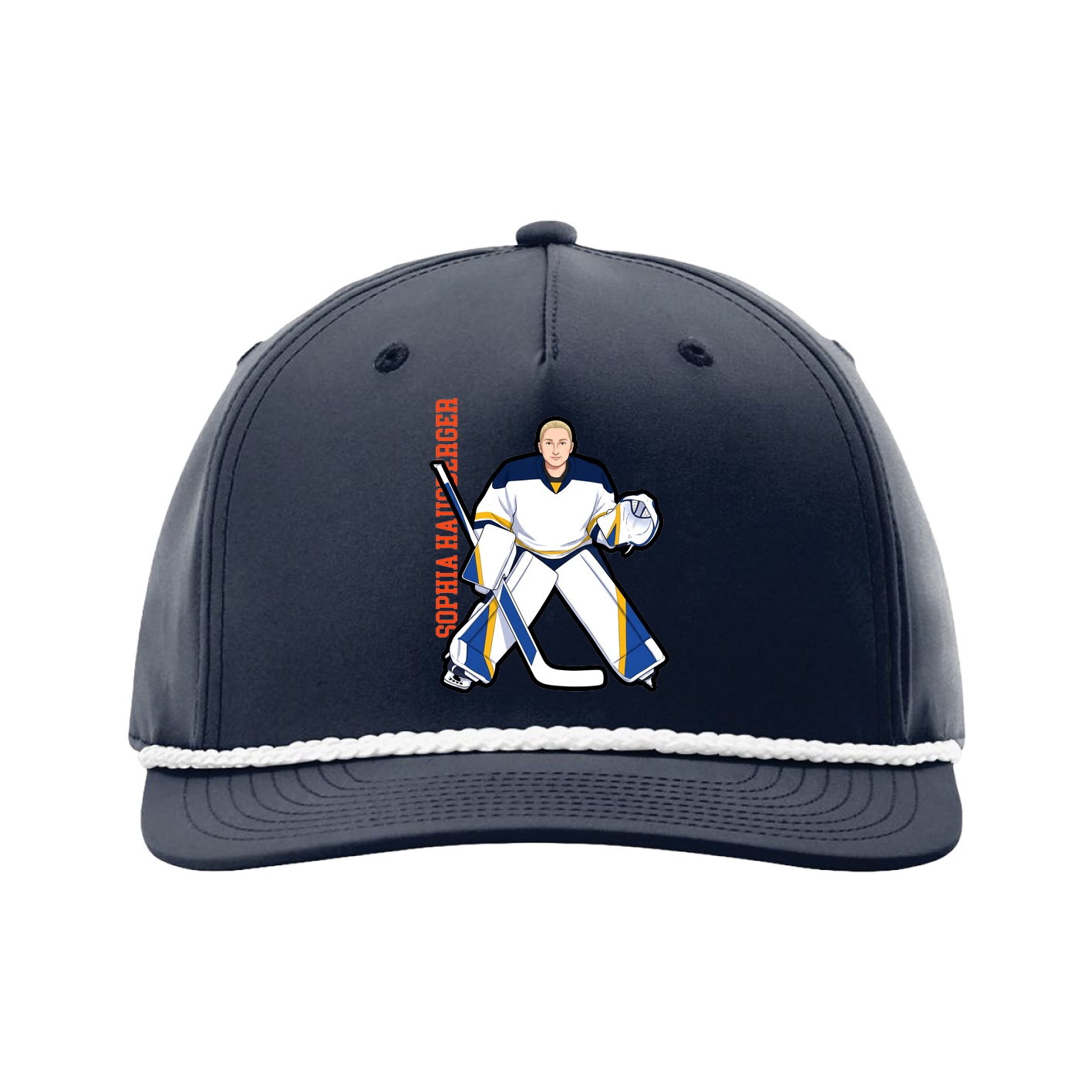 Five-Panel Classic Rope Cap — Name Vertical in Navy