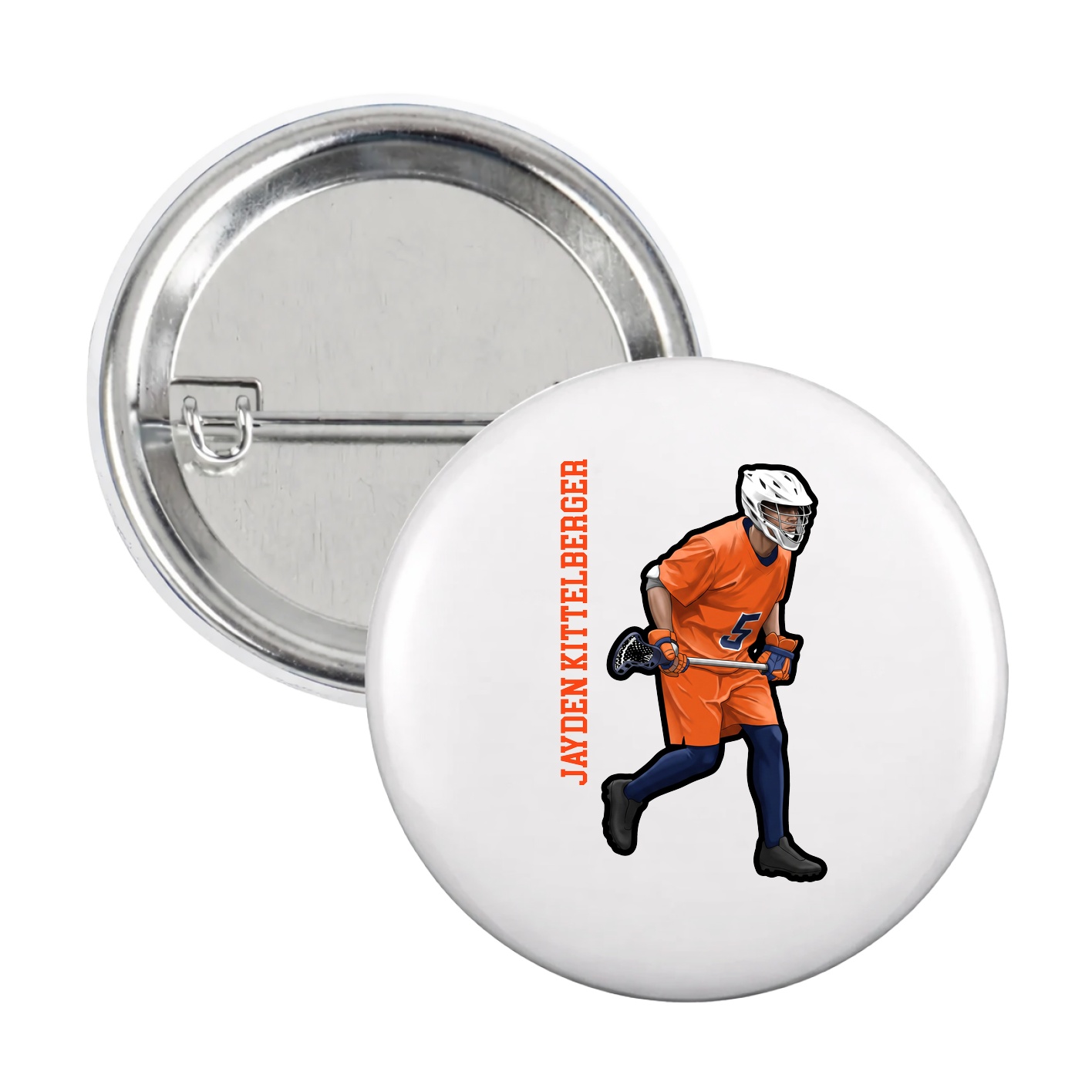 Game Day Button — Name Vertical in White