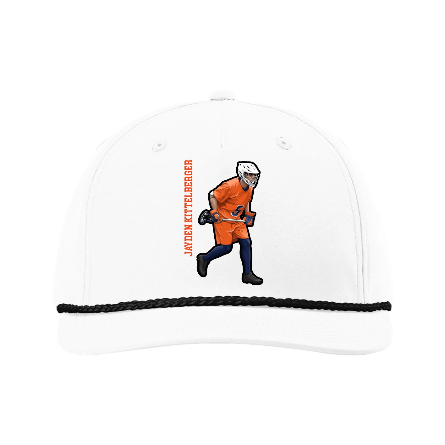 Five-Panel Classic Rope Cap — Name Vertical in White