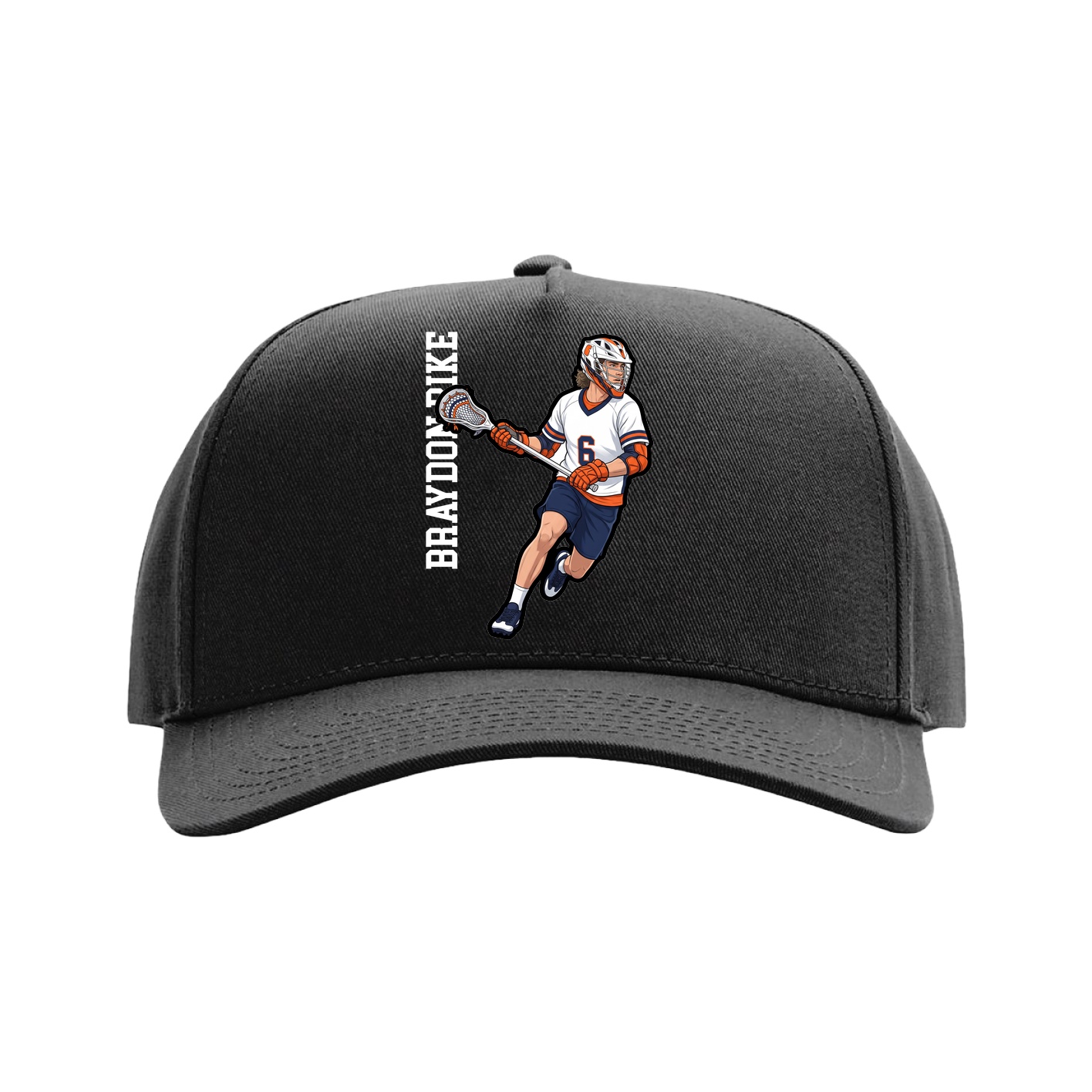 Full Fabric Five-Panel Champ Cap — Name Vertical in Black