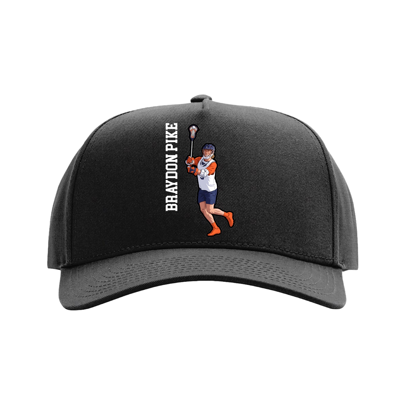 Full Fabric Five-Panel Champ Cap — Name Vertical in Black