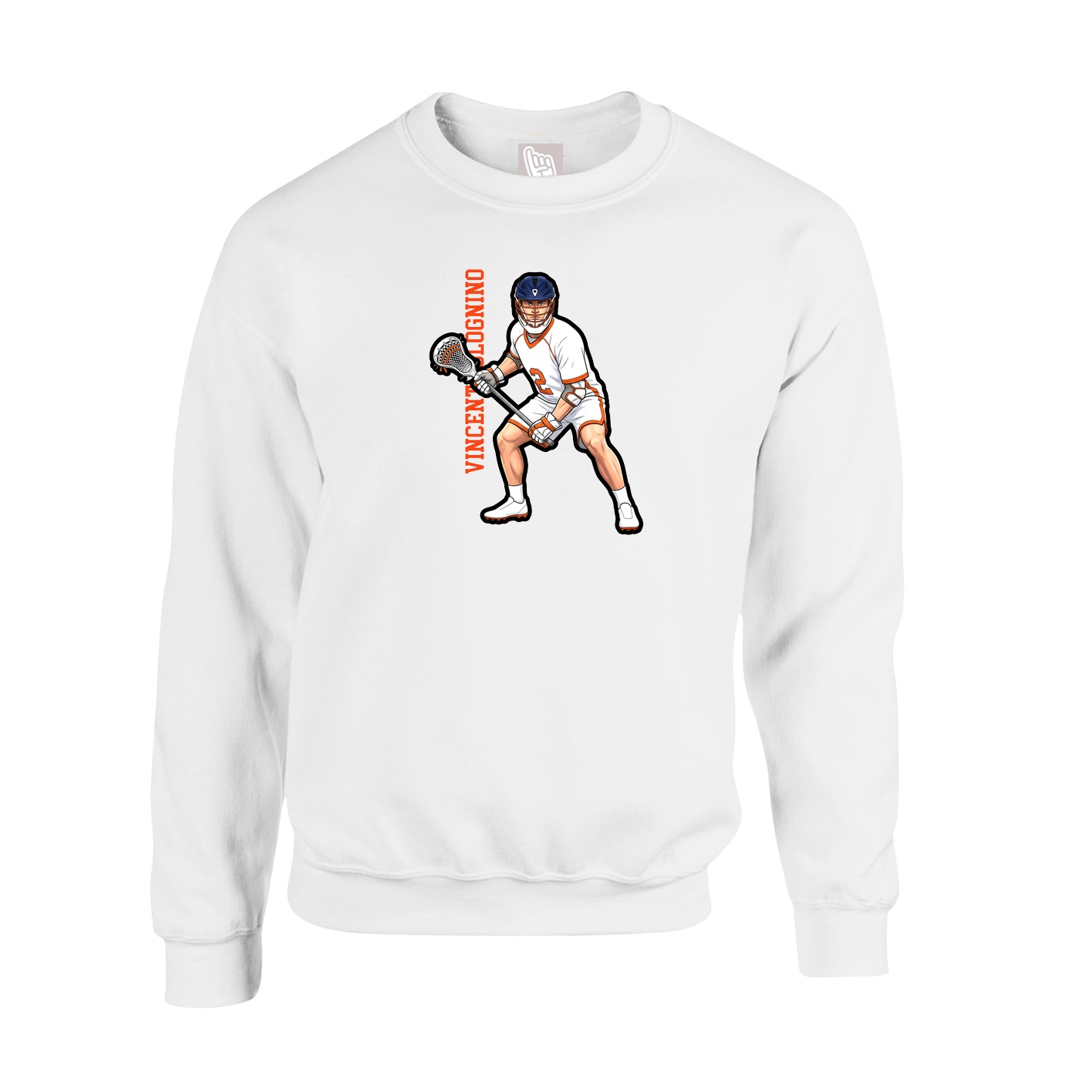 Fleece Crew — Name Vertical in White