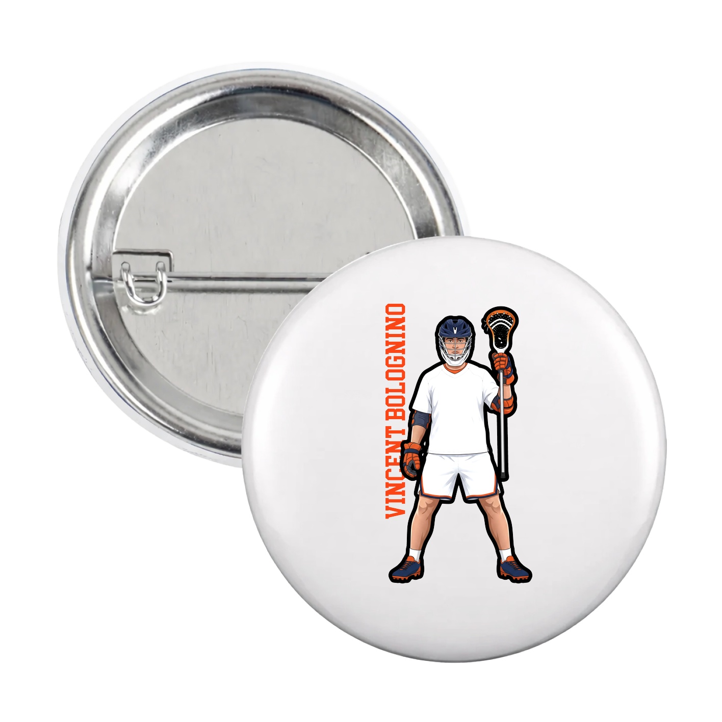 Game Day Button — Name Vertical in White