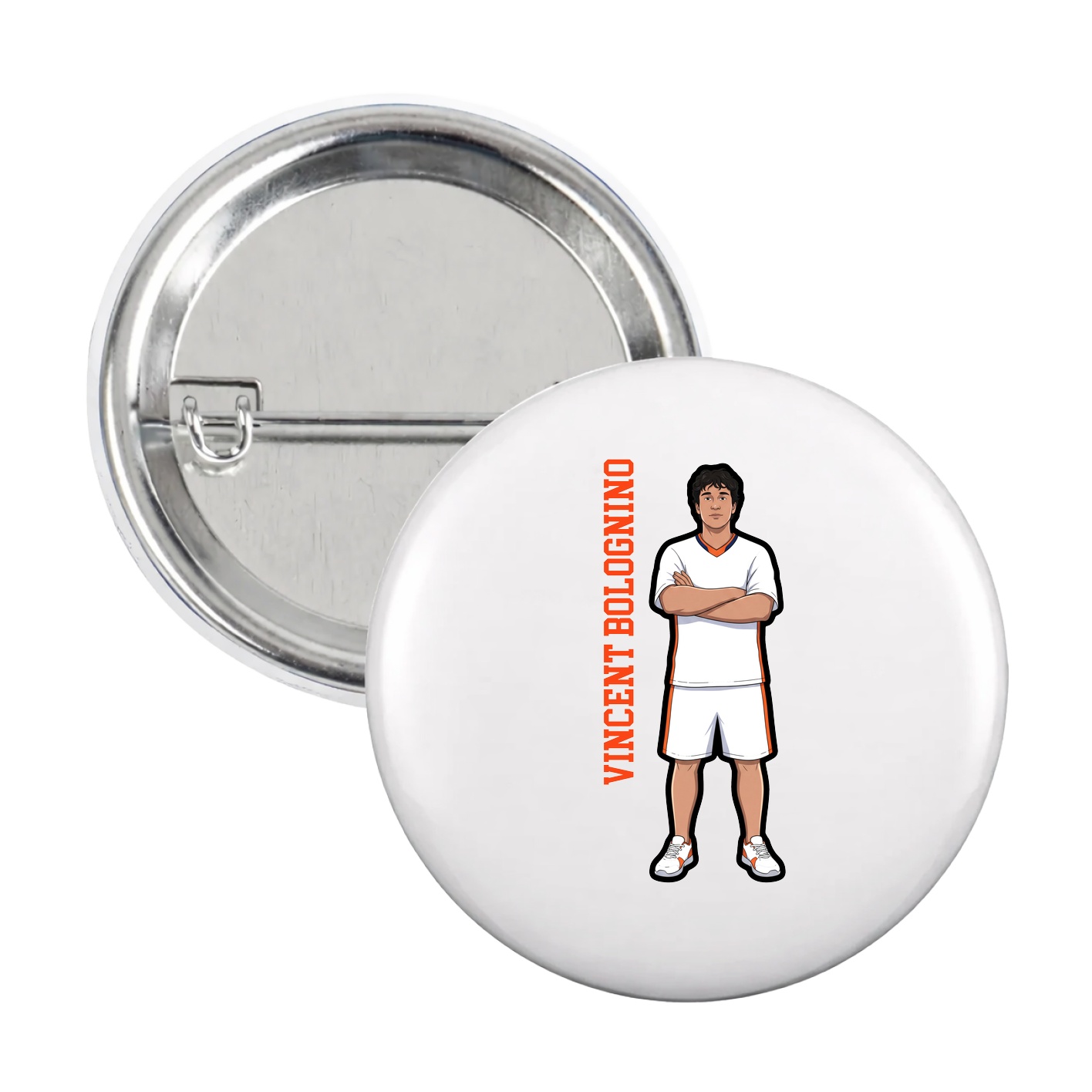Game Day Button — Name Vertical in White