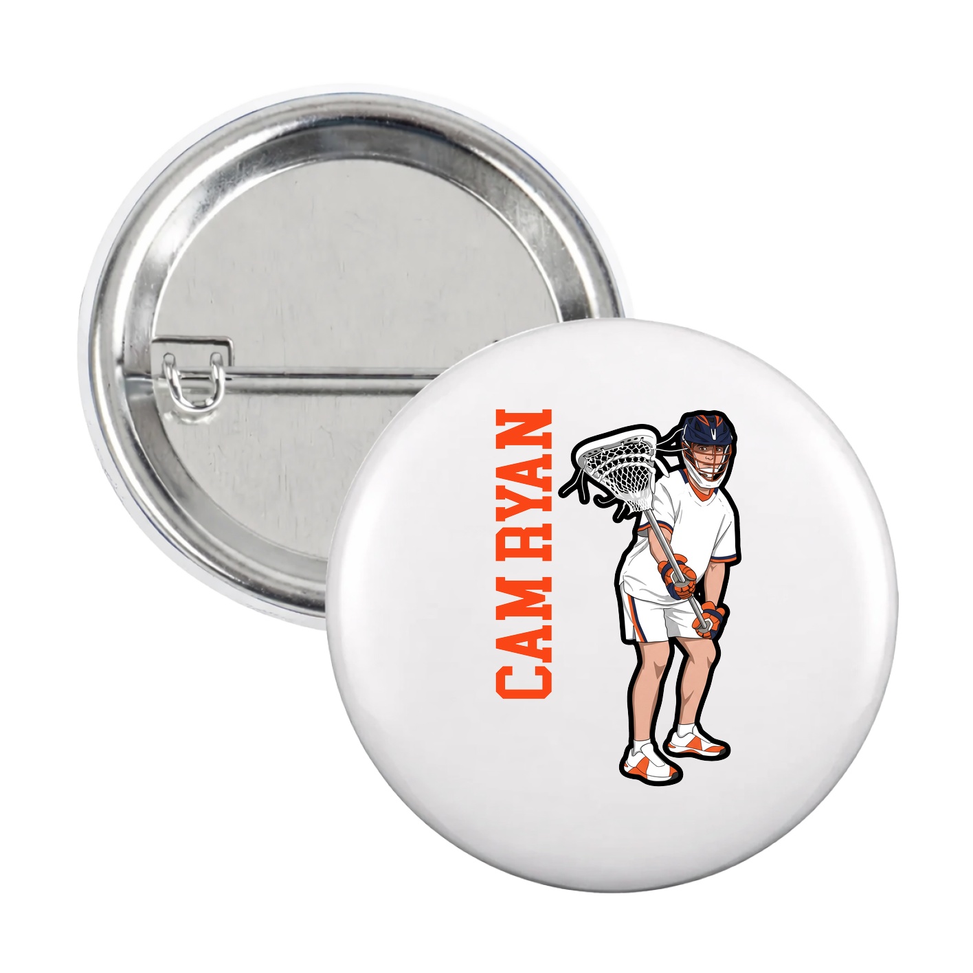 Game Day Button — Name Vertical in White