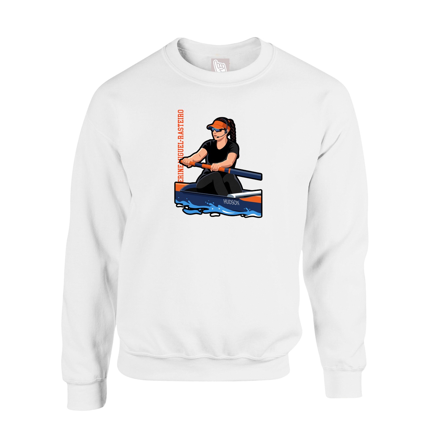 Fleece Crew — Name Vertical in White