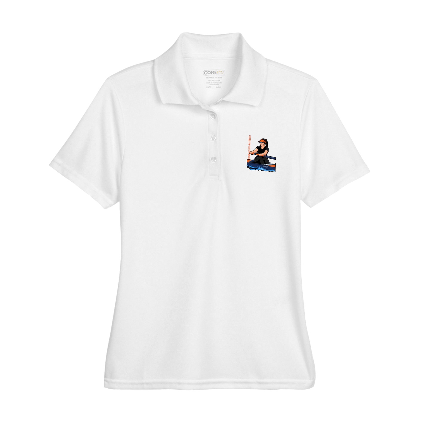 Womens Performance Polo — Name Vertical in White