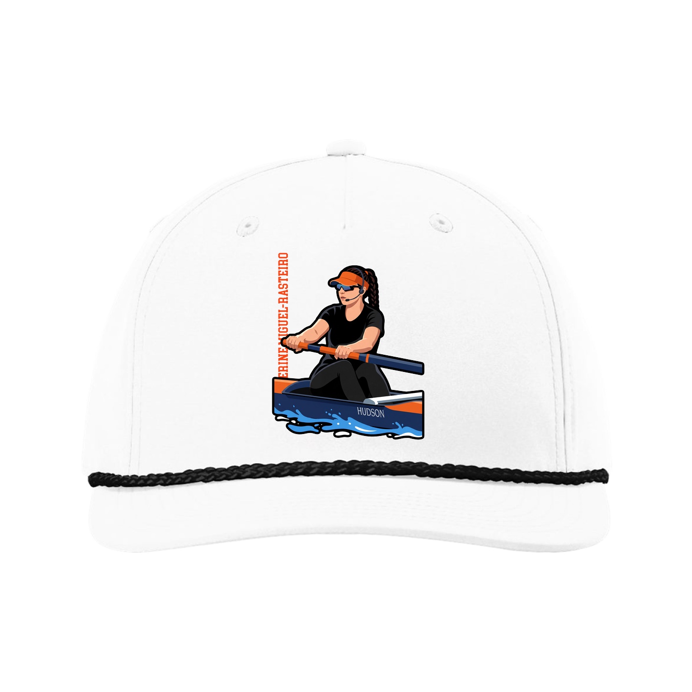 Five-Panel Classic Rope Cap — Name Vertical in White