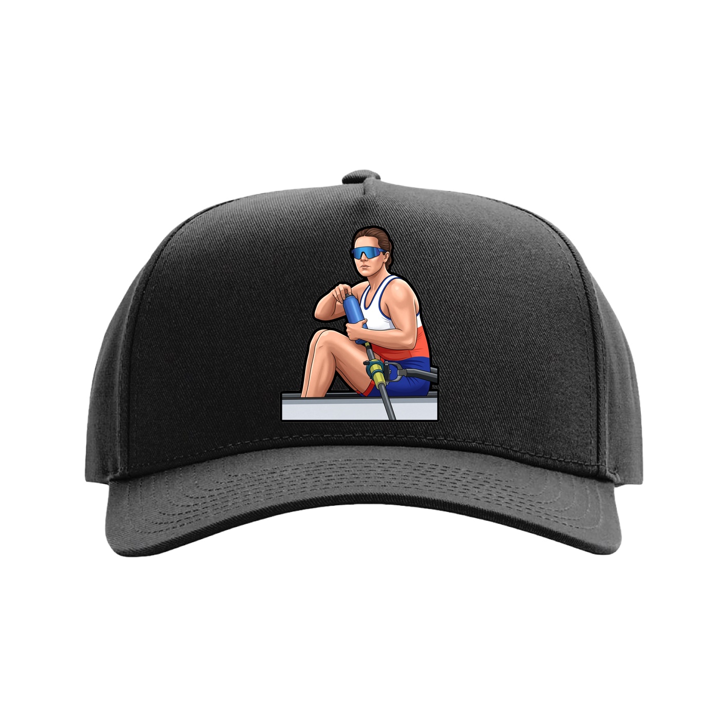 Full Fabric Five-Panel Champ Cap — Name Vertical in Black