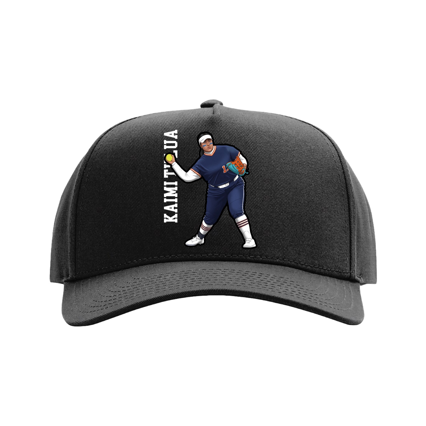 Full Fabric Five-Panel Champ Cap — Name Vertical in Black