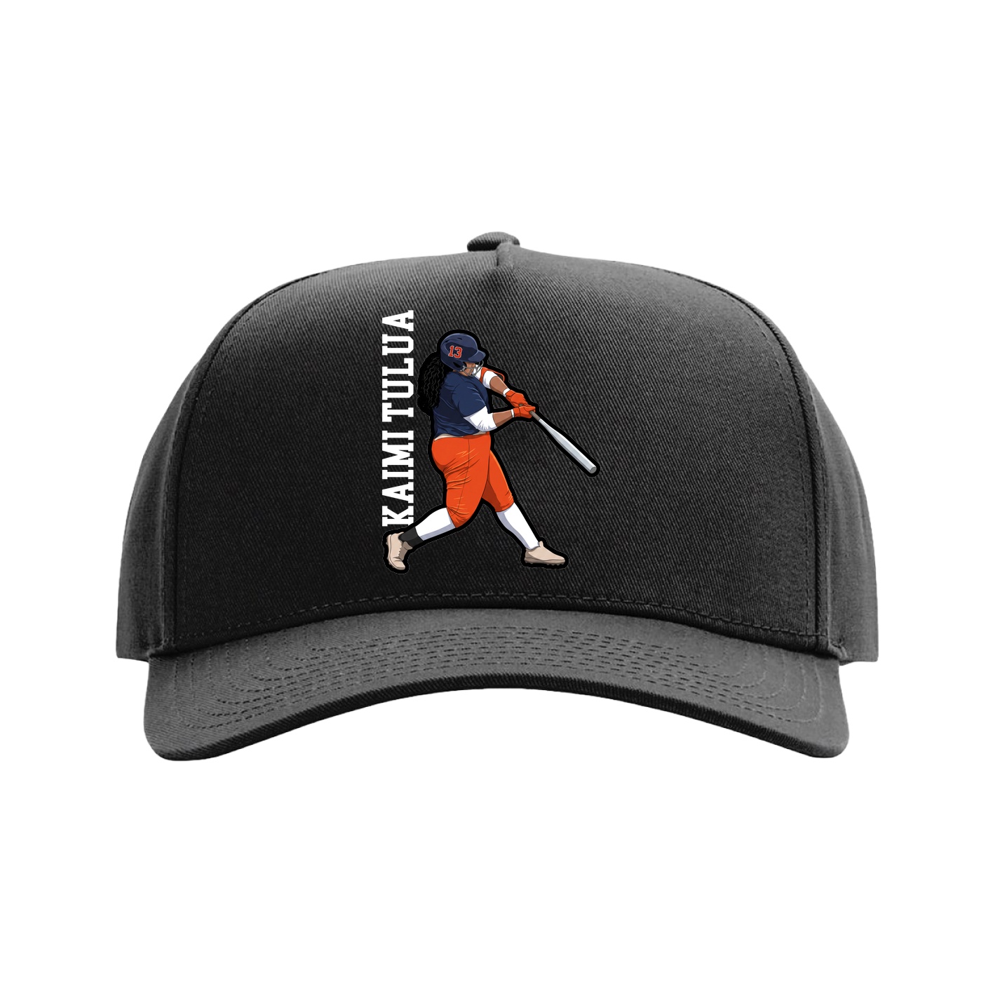 Full Fabric Five-Panel Champ Cap — Name Vertical in Black