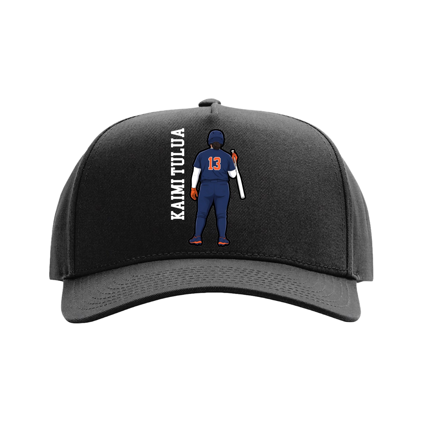 Full Fabric Five-Panel Champ Cap — Name Vertical in Black