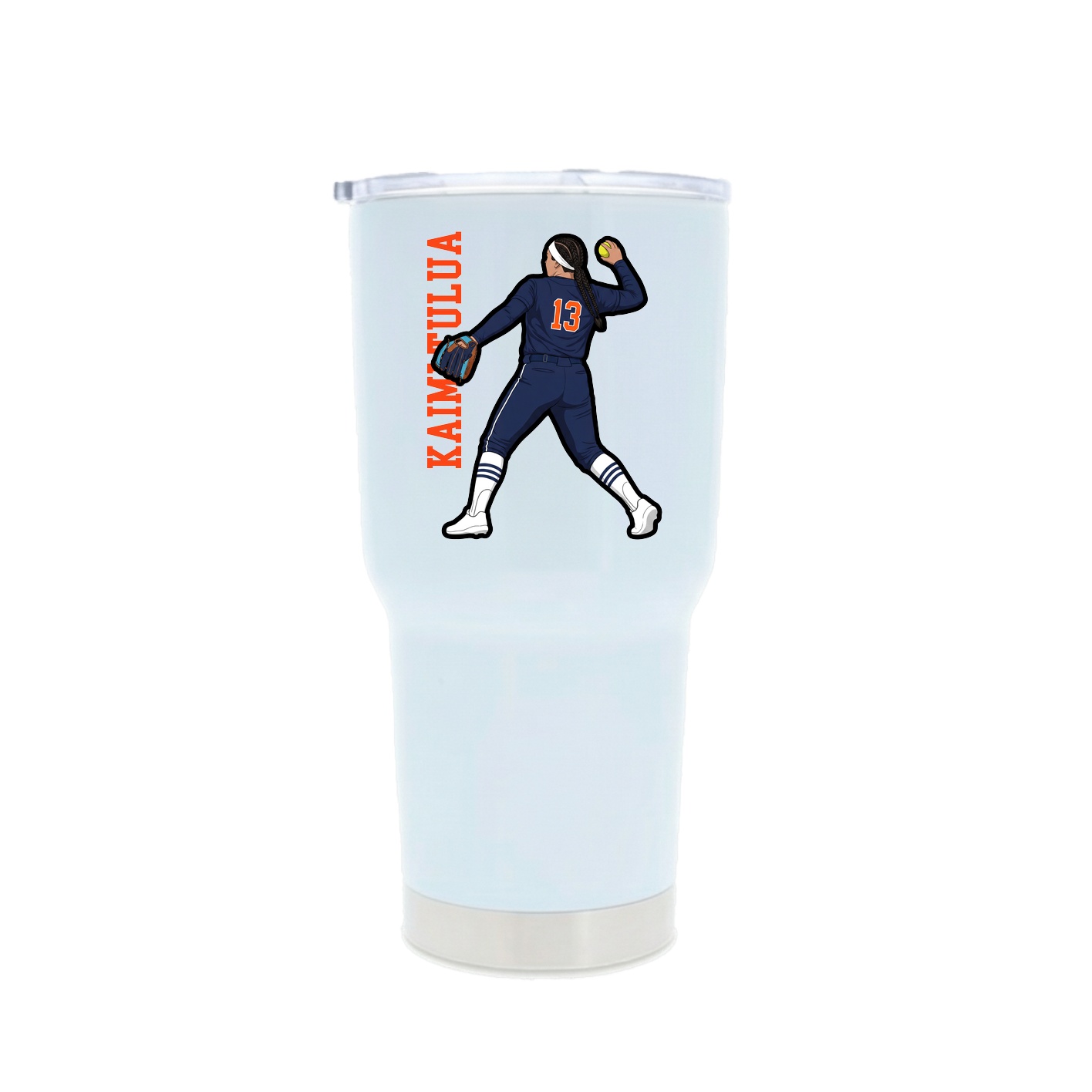 30oz Stainless Steel Tumbler — Name Vertical in White