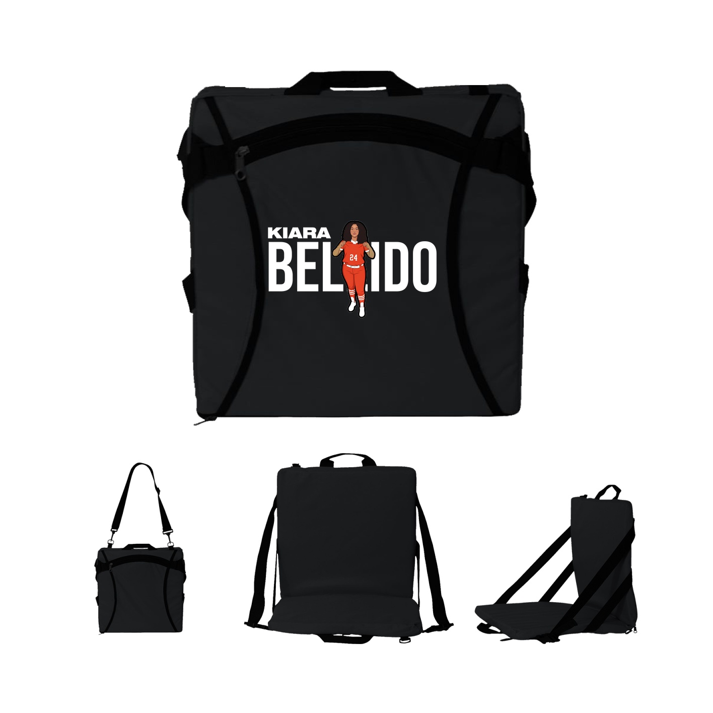 Folding Stadium Seat — Player Name in Black