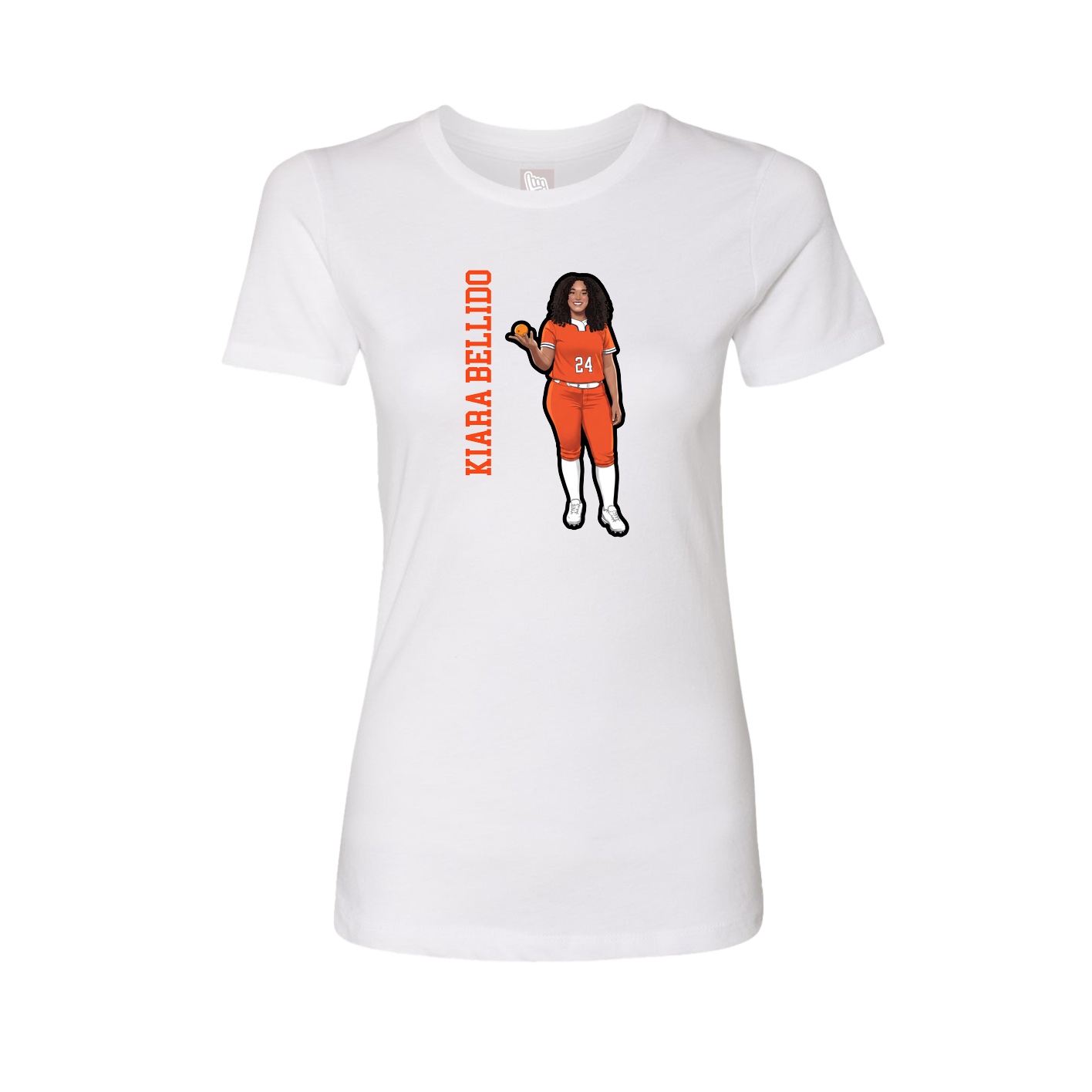 Fitted Women's Tee — Name Vertical in White