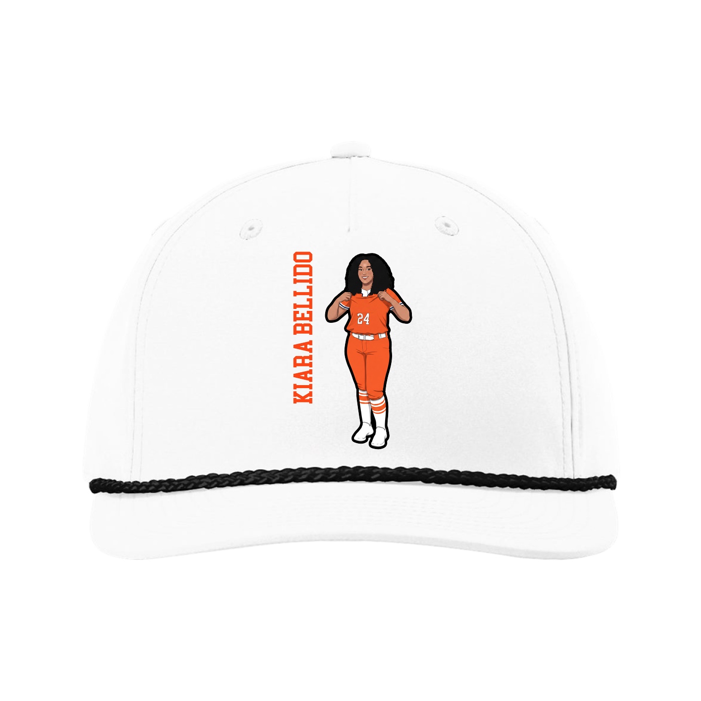 Five-Panel Classic Rope Cap — Name Vertical in White