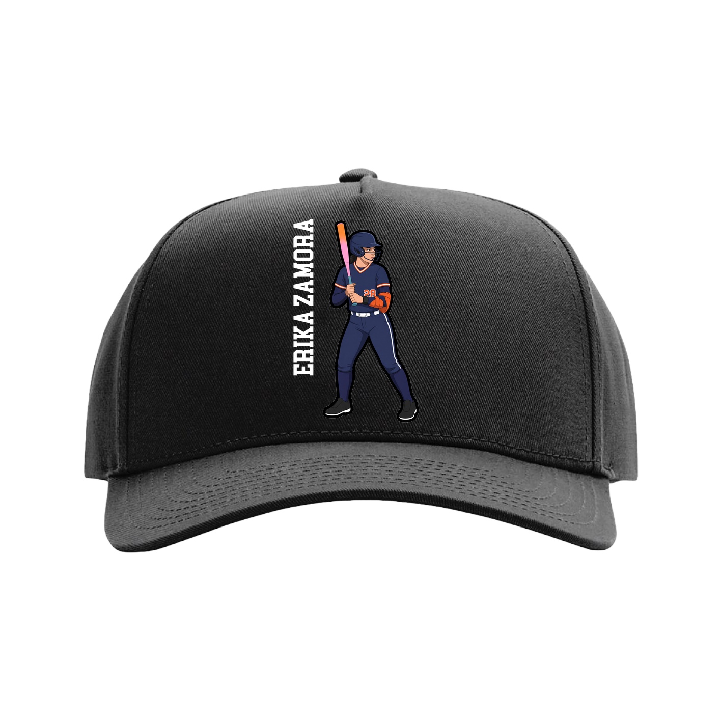 Full Fabric Five-Panel Champ Cap — Name Vertical in Black