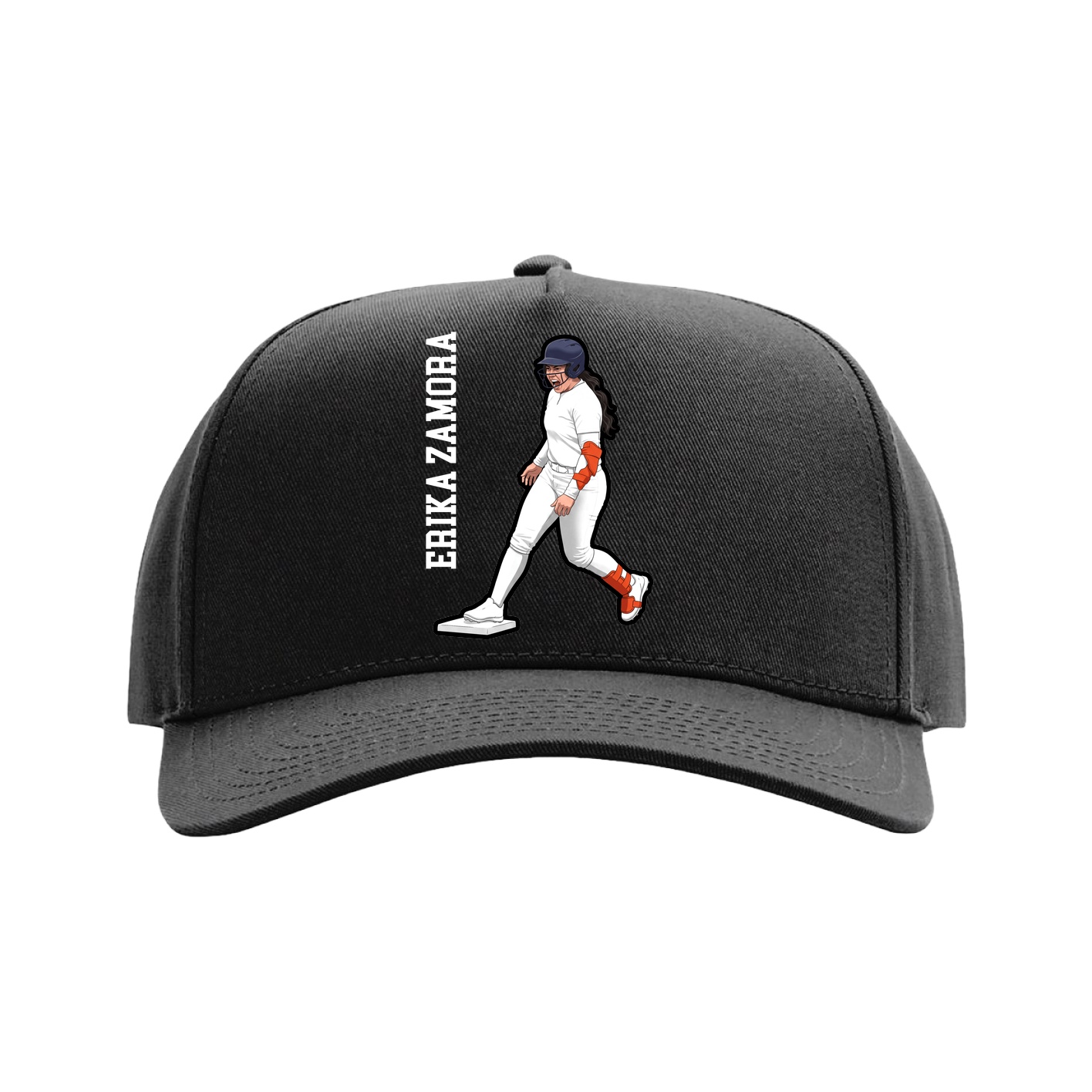 Full Fabric Five-Panel Champ Cap — Name Vertical in Black