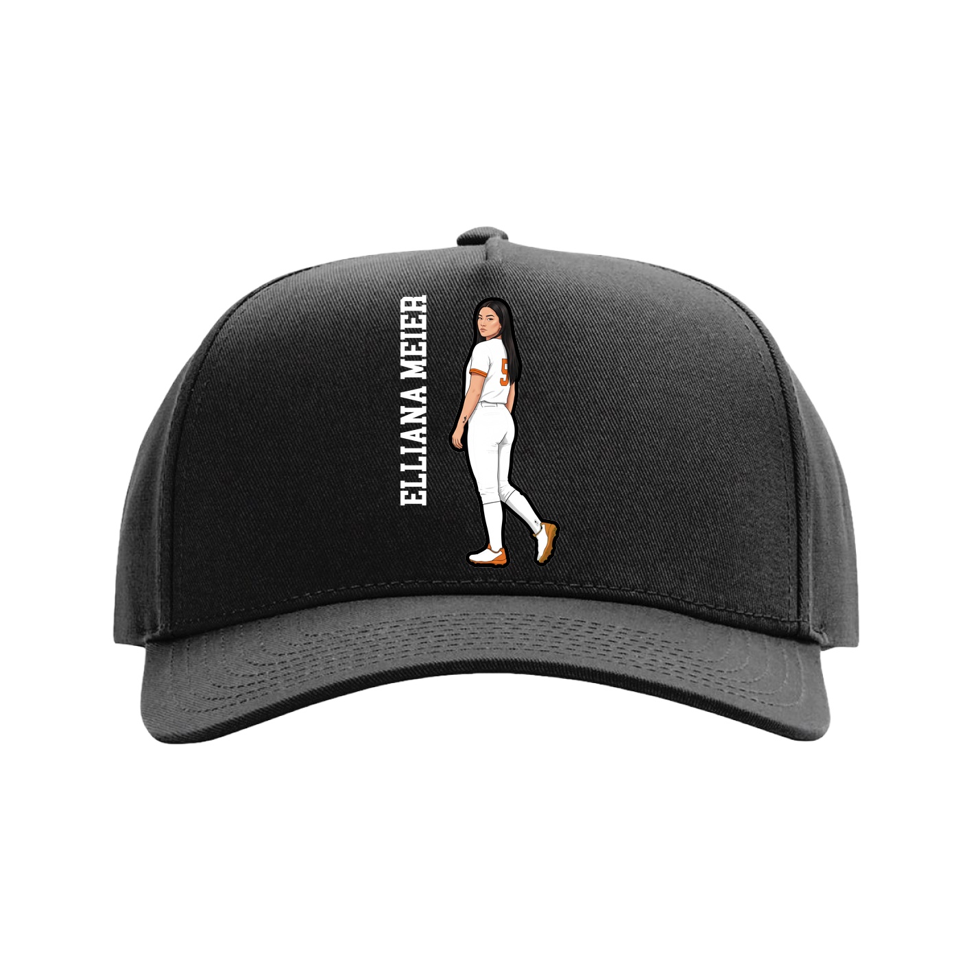 Full Fabric Five-Panel Champ Cap — Name Vertical in Black