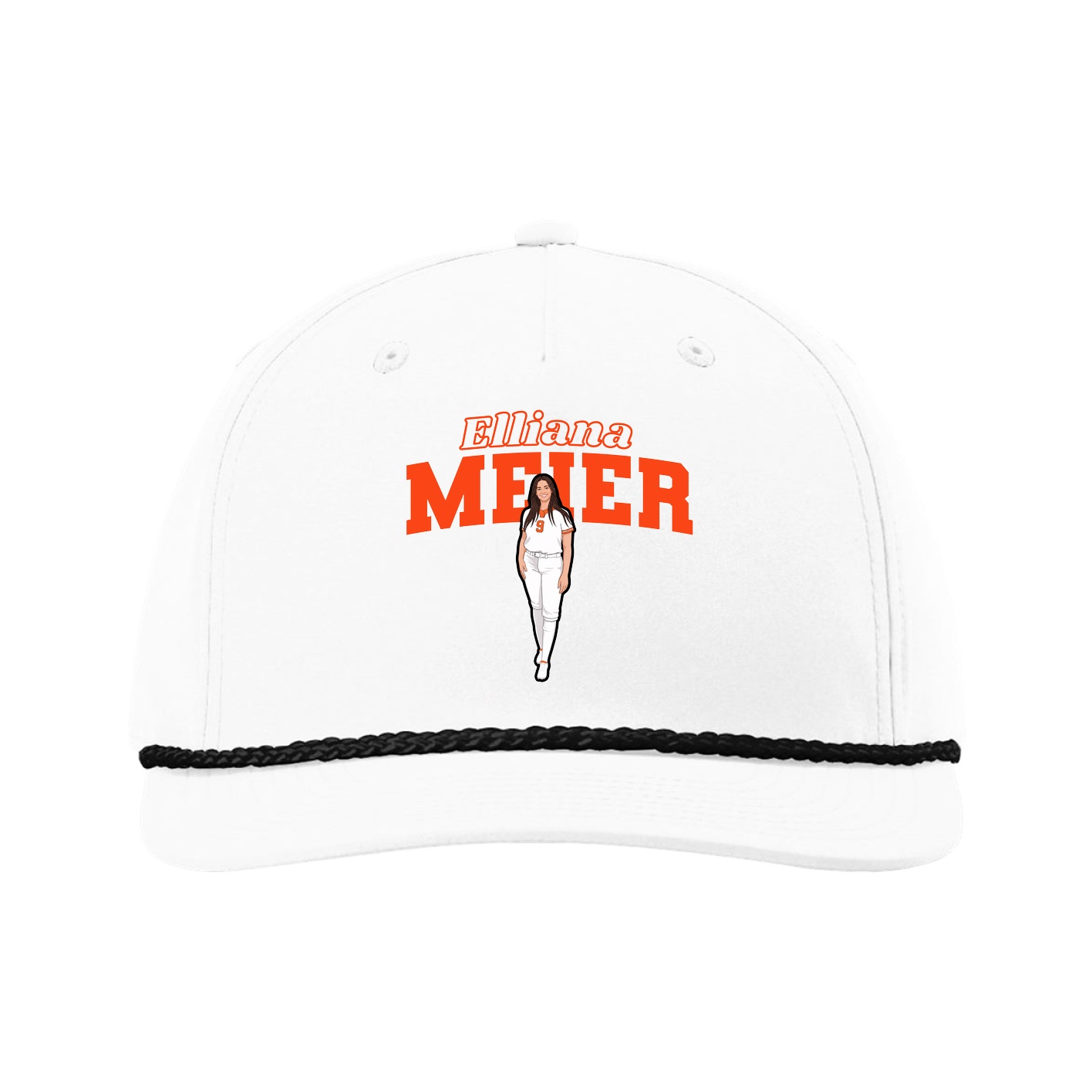 Five-Panel Classic Rope Cap — Name Arch in White