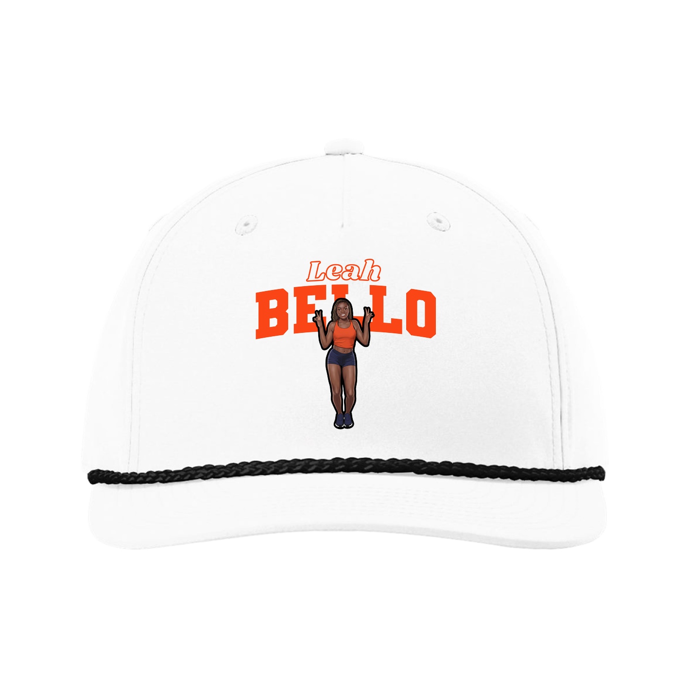 Five-Panel Classic Rope Cap — Name Arch in White