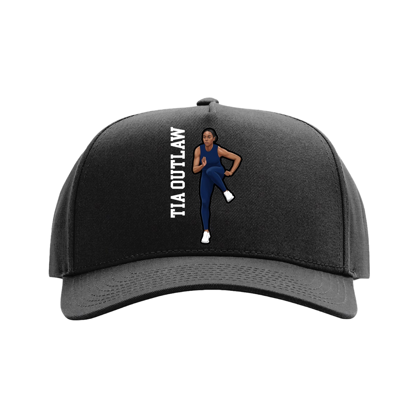Full Fabric Five-Panel Champ Cap — Name Vertical in Black