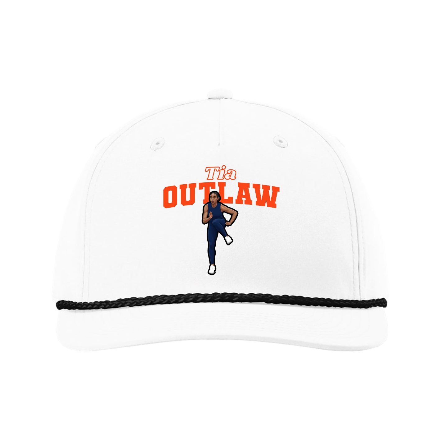 Five-Panel Classic Rope Cap — Name Arch in White