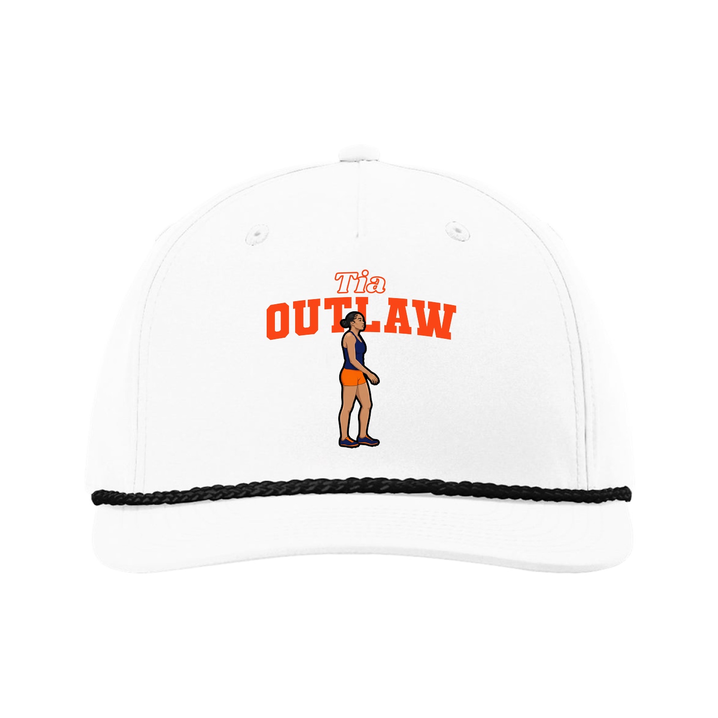 Five-Panel Classic Rope Cap — Name Arch in White
