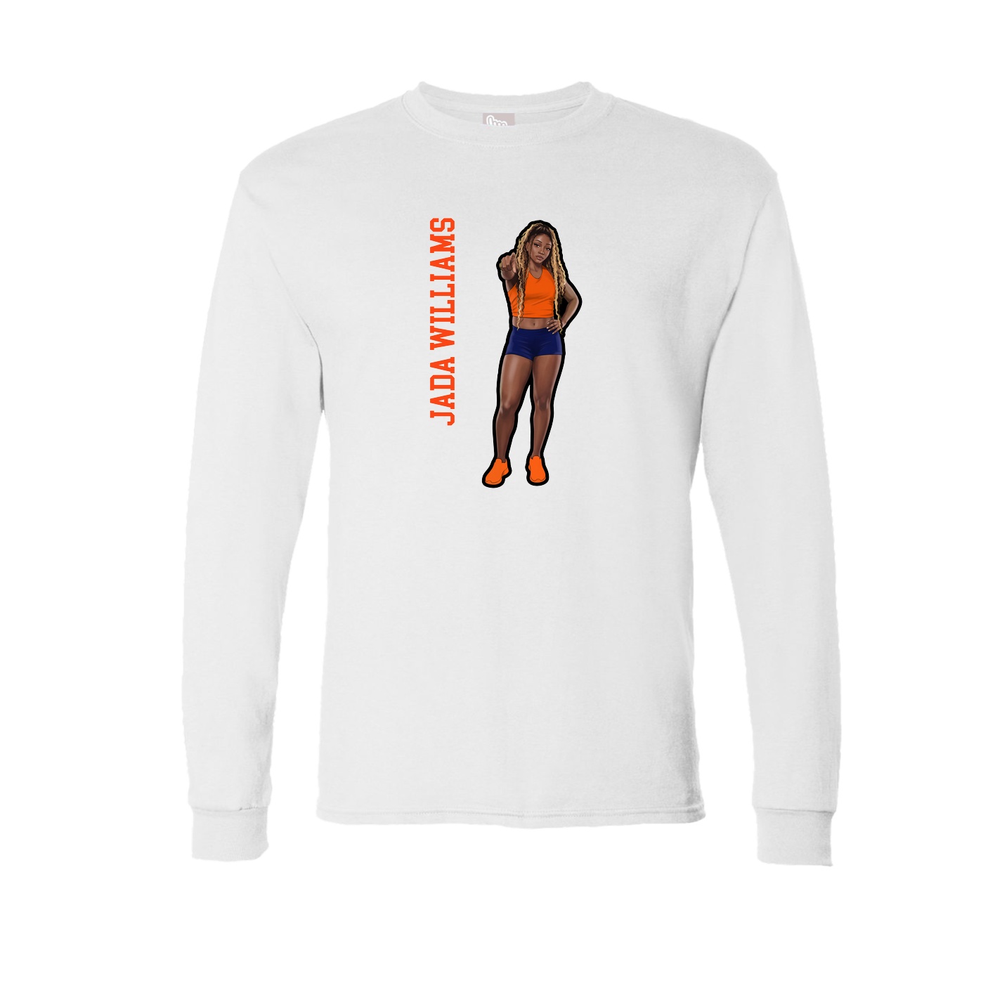 Long Sleeve Tee — Name Vertical in White