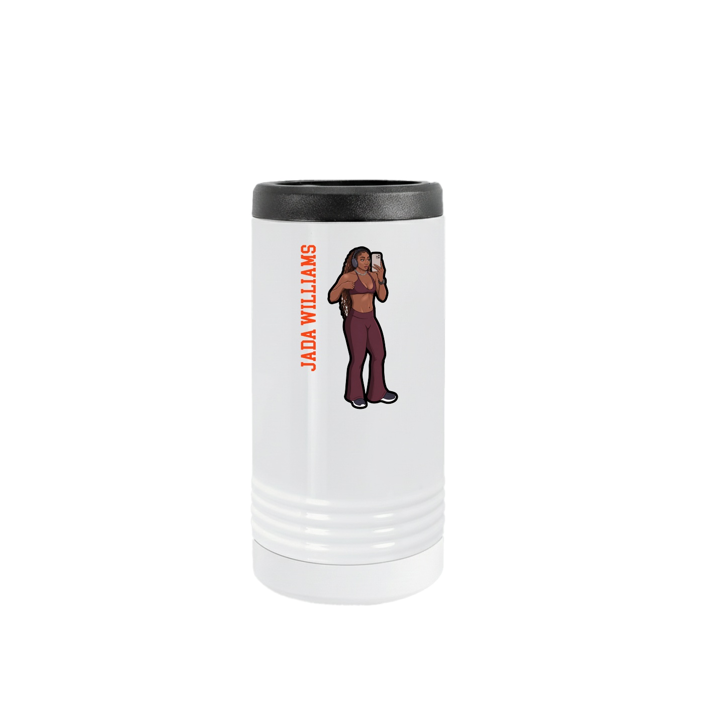 Slim Beverage Holder — Name Vertical in White