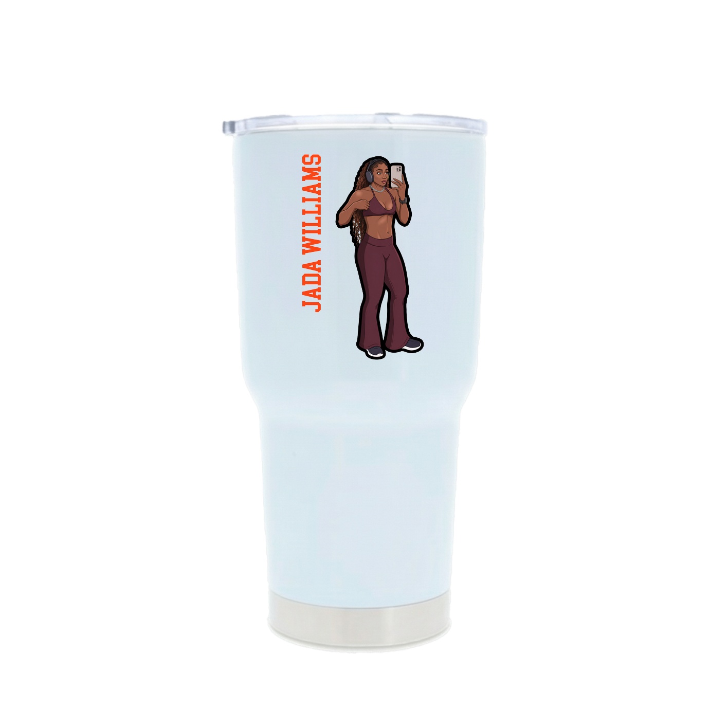 30oz Stainless Steel Tumbler — Name Vertical in White