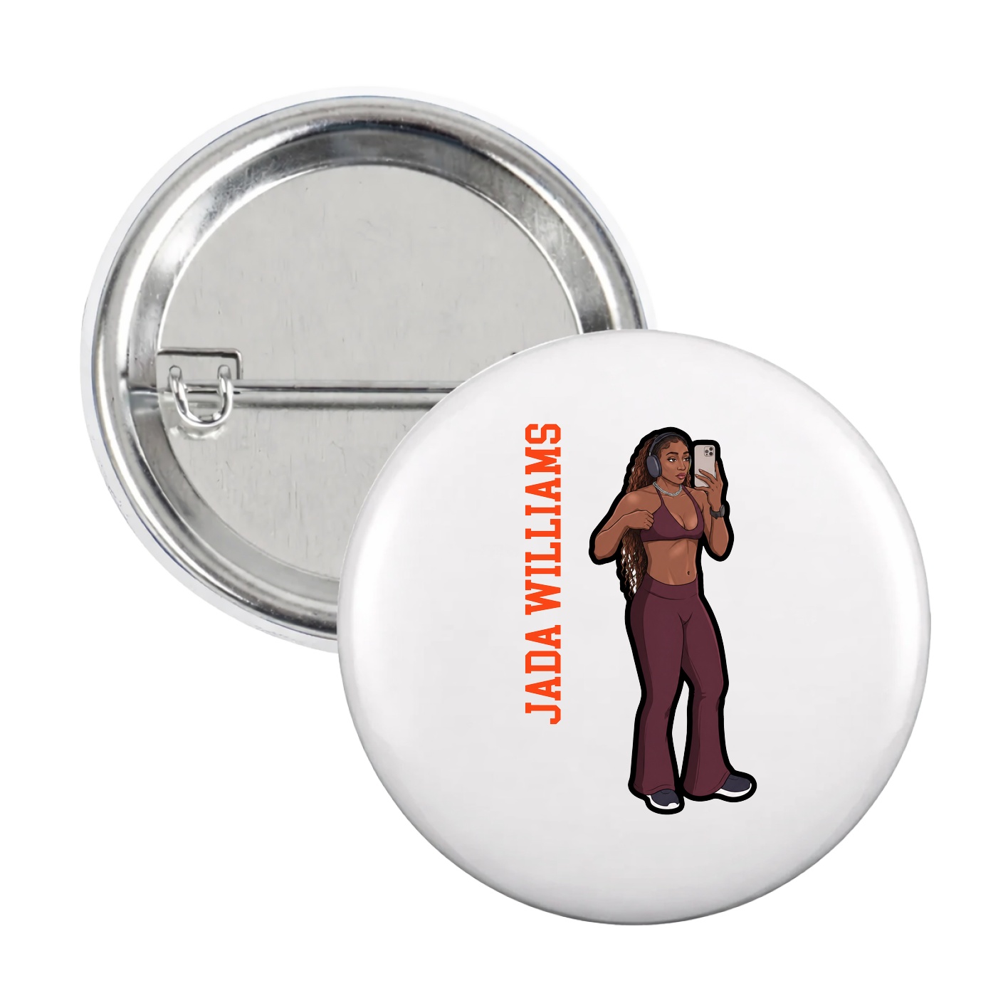 Game Day Button — Name Vertical in White