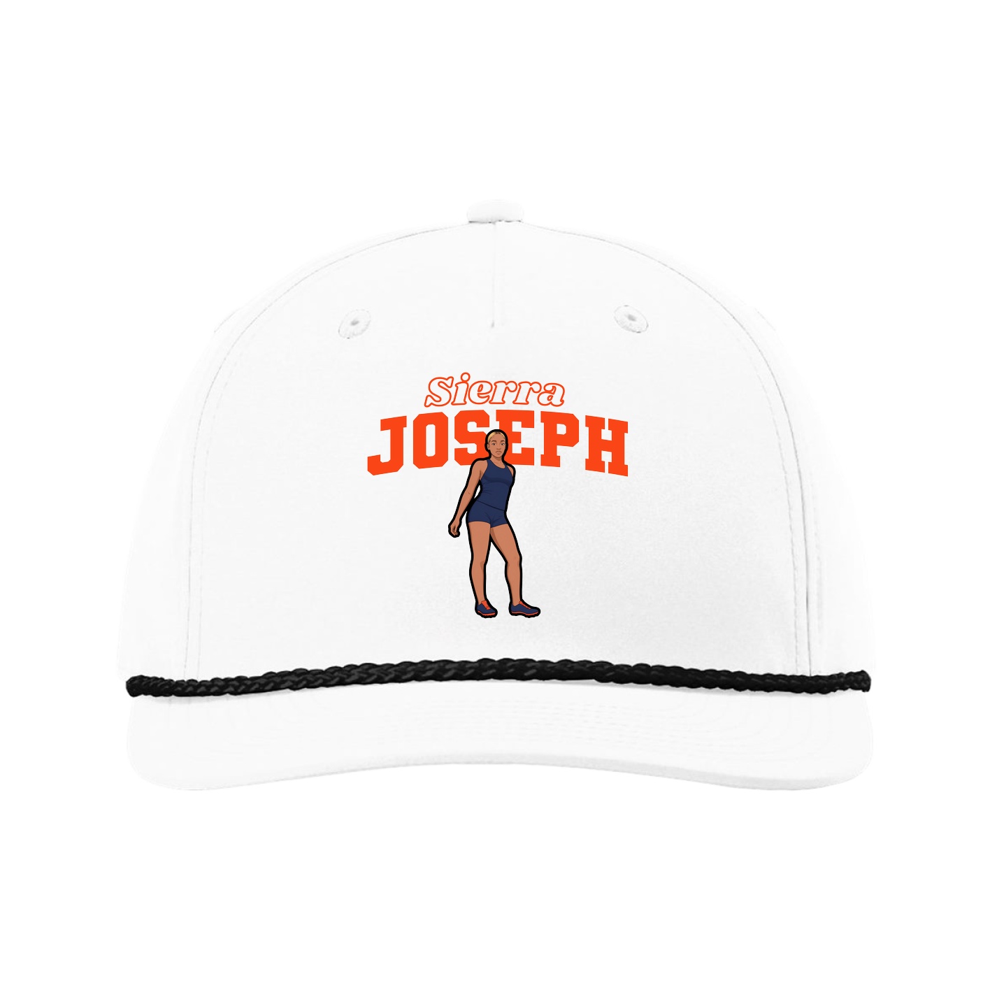 Five-Panel Classic Rope Cap — Name Arch in White