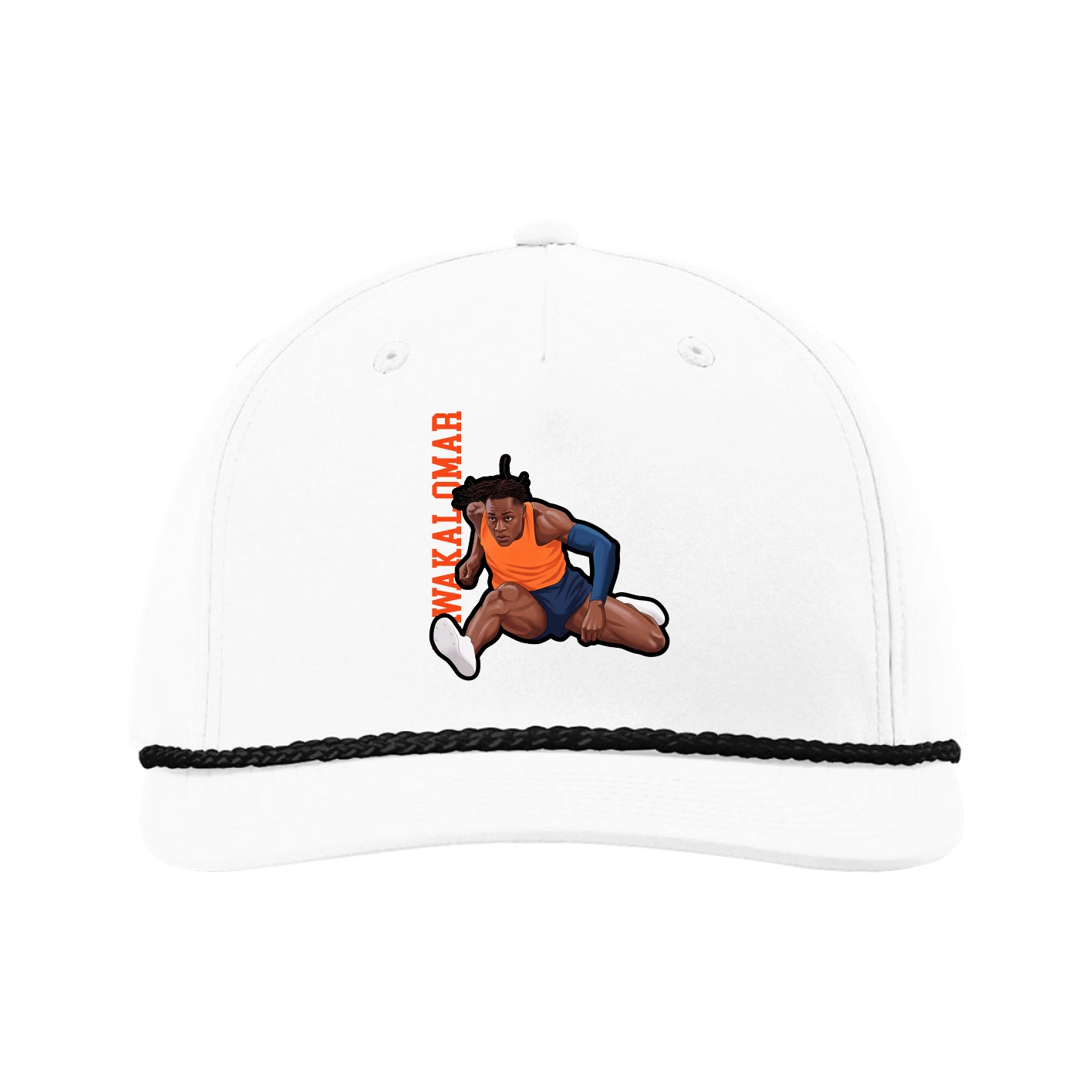 Five-Panel Classic Rope Cap — Name Vertical in White