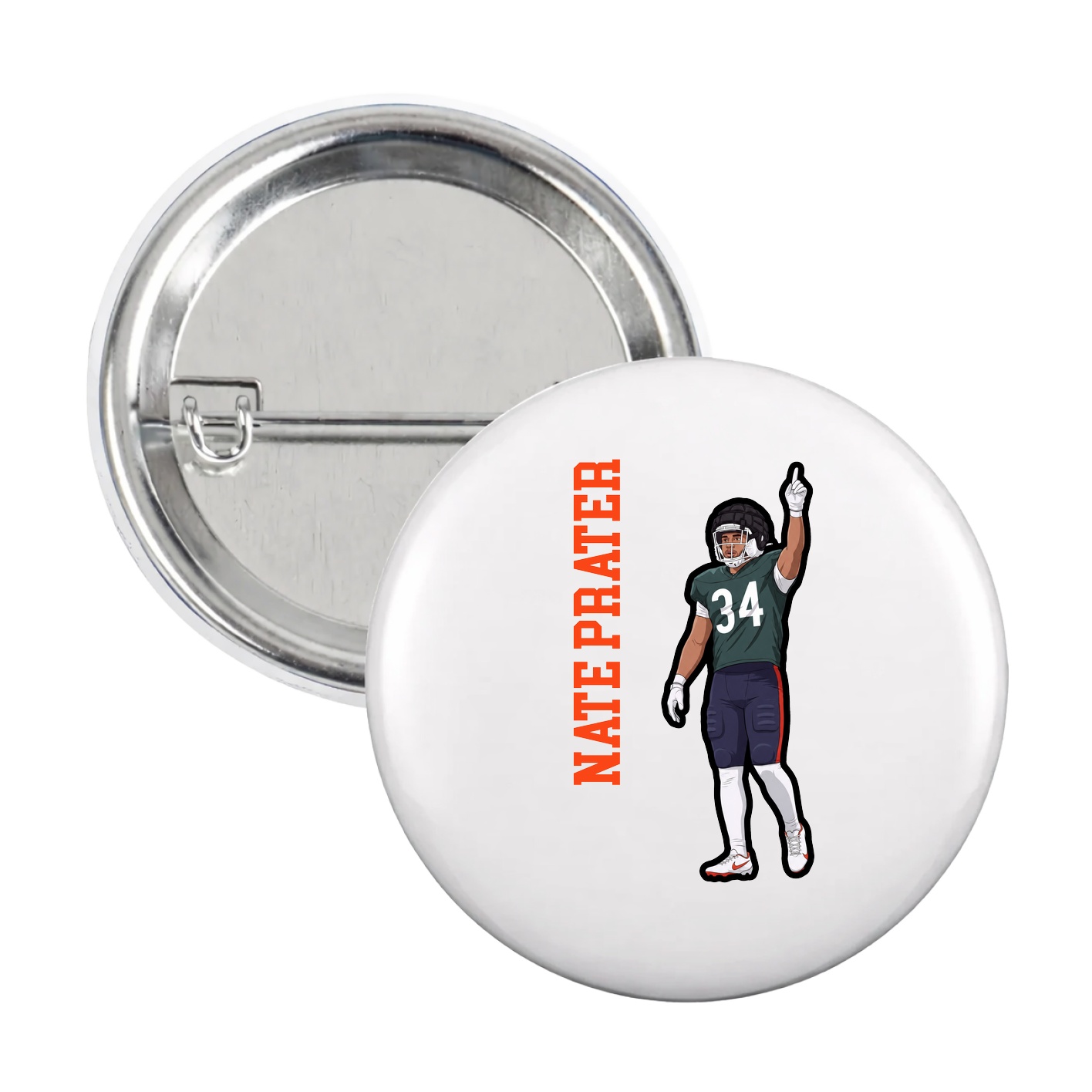 Game Day Button — Name Vertical in White