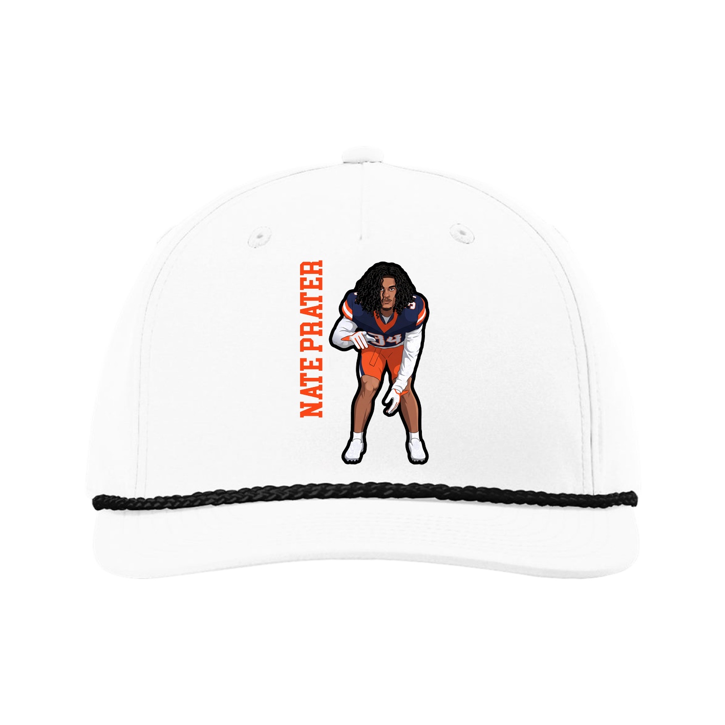 Five-Panel Classic Rope Cap — Name Vertical in White