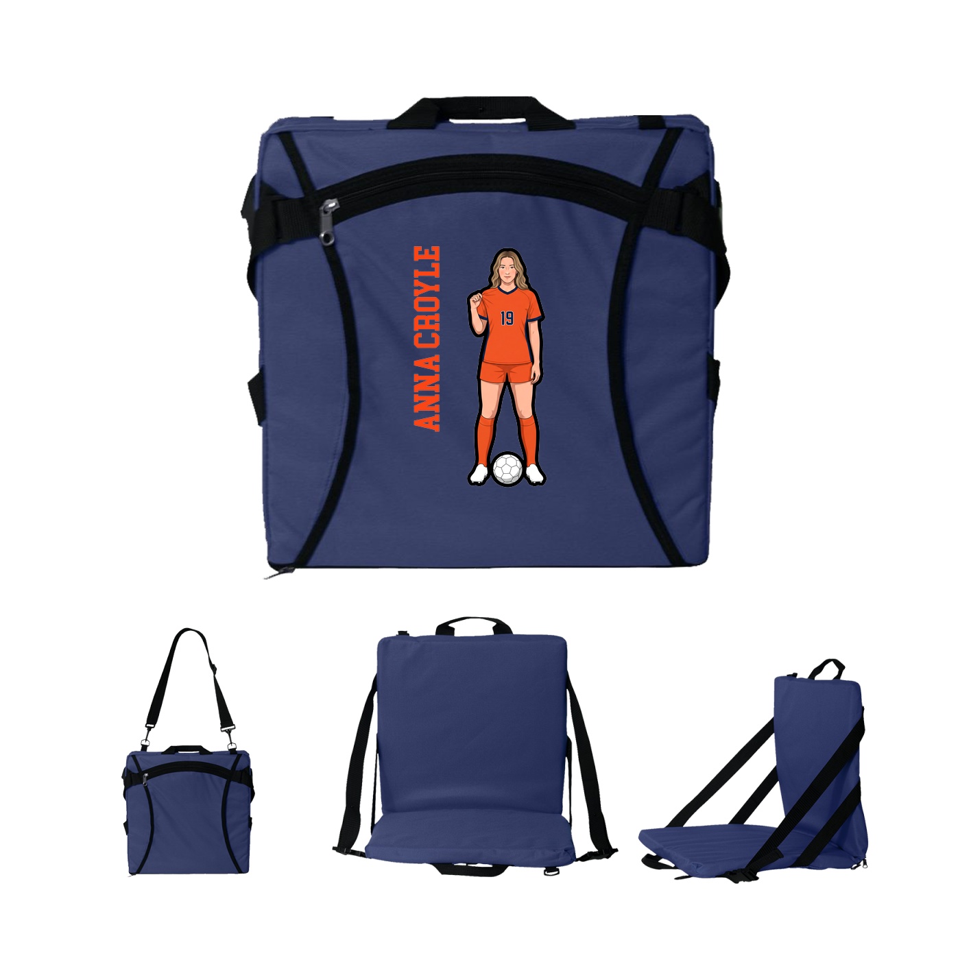 Folding Stadium Seat — Name Vertical in Navy