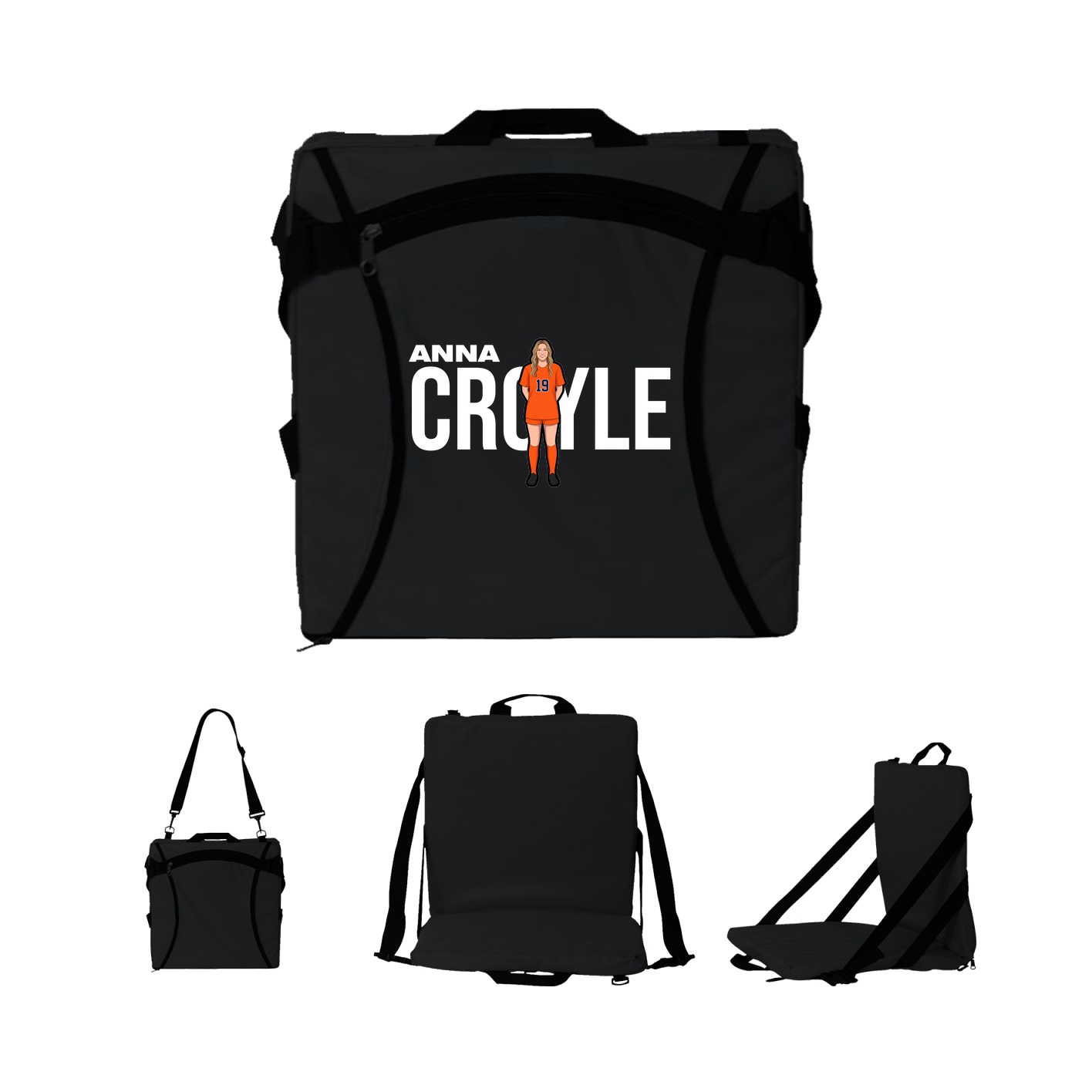 Folding Stadium Seat — Player Name in Black