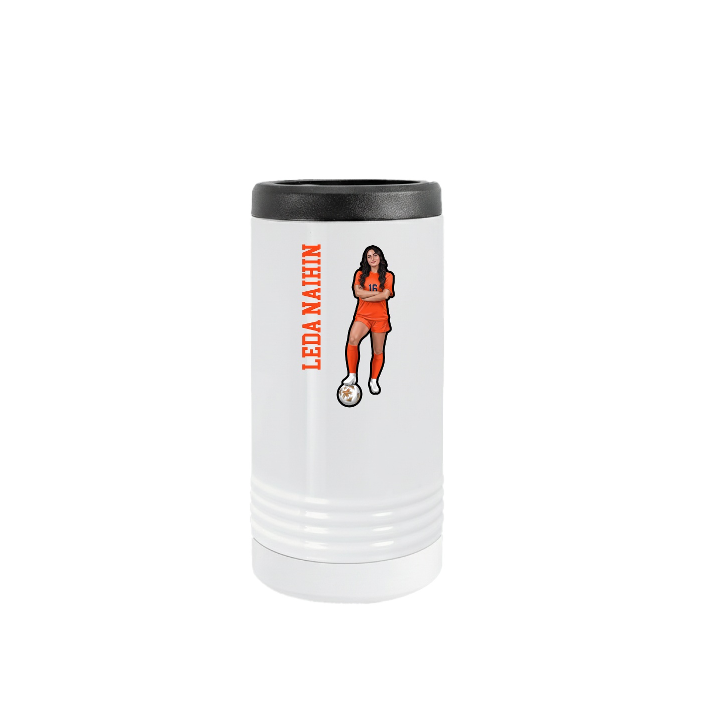 Slim Beverage Holder — Name Vertical in White