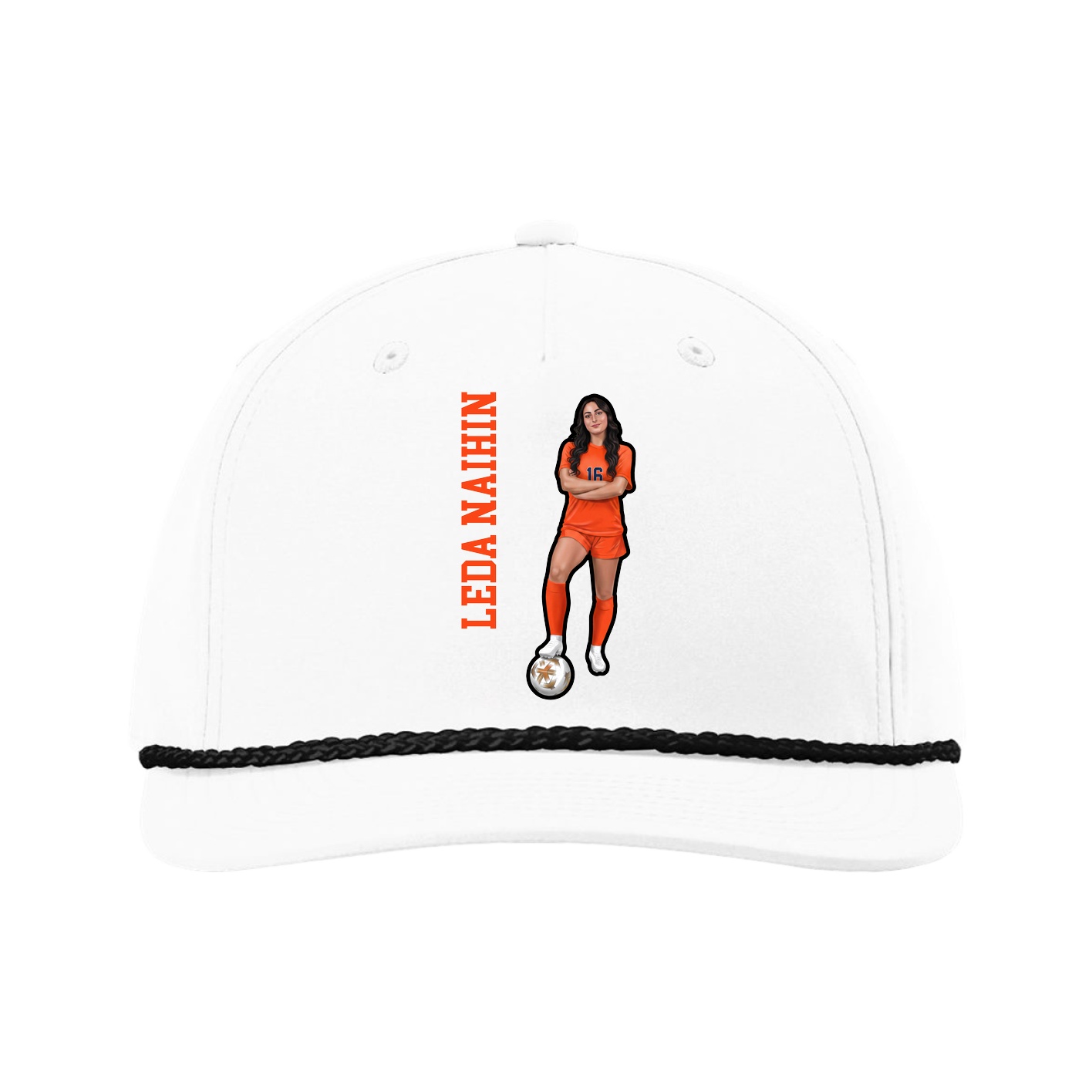 Five-Panel Classic Rope Cap — Name Vertical in White